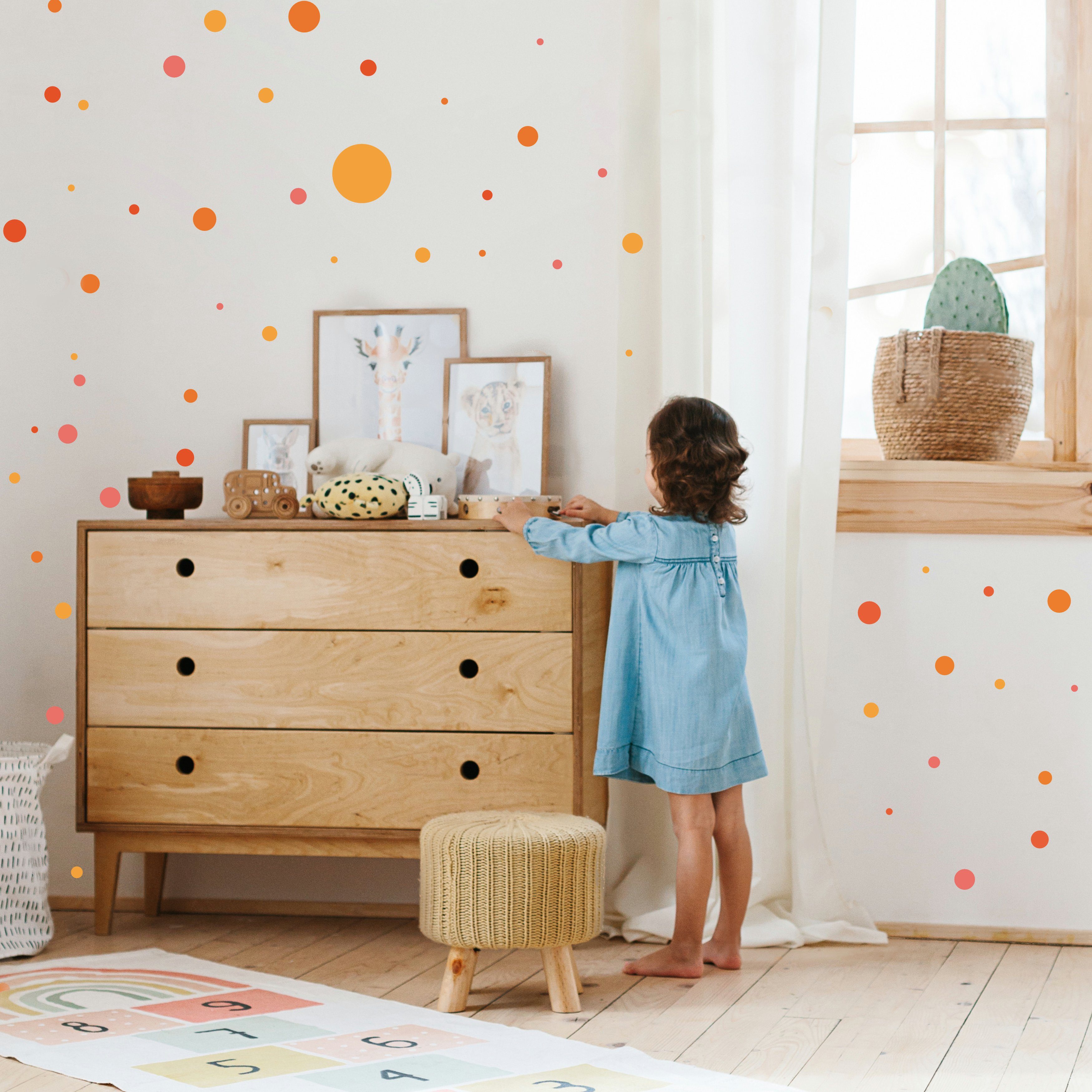 176 2 orange Wandtattoo Aufkleber, PUNALU Kreis abziehbar Set Wandtattoo Kinderzimmer rückstandslos Stück für selbstklebend, Babyzimmer