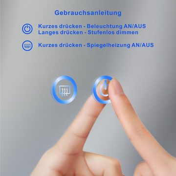 AQUALAVOS Badspiegel LED Badspiegel mit Beleuchtung Antibeschlag Touch Badezimmerspiegel, mit Kaltweiß 6400K Beleuchtung, Umweltfreundlichers Material