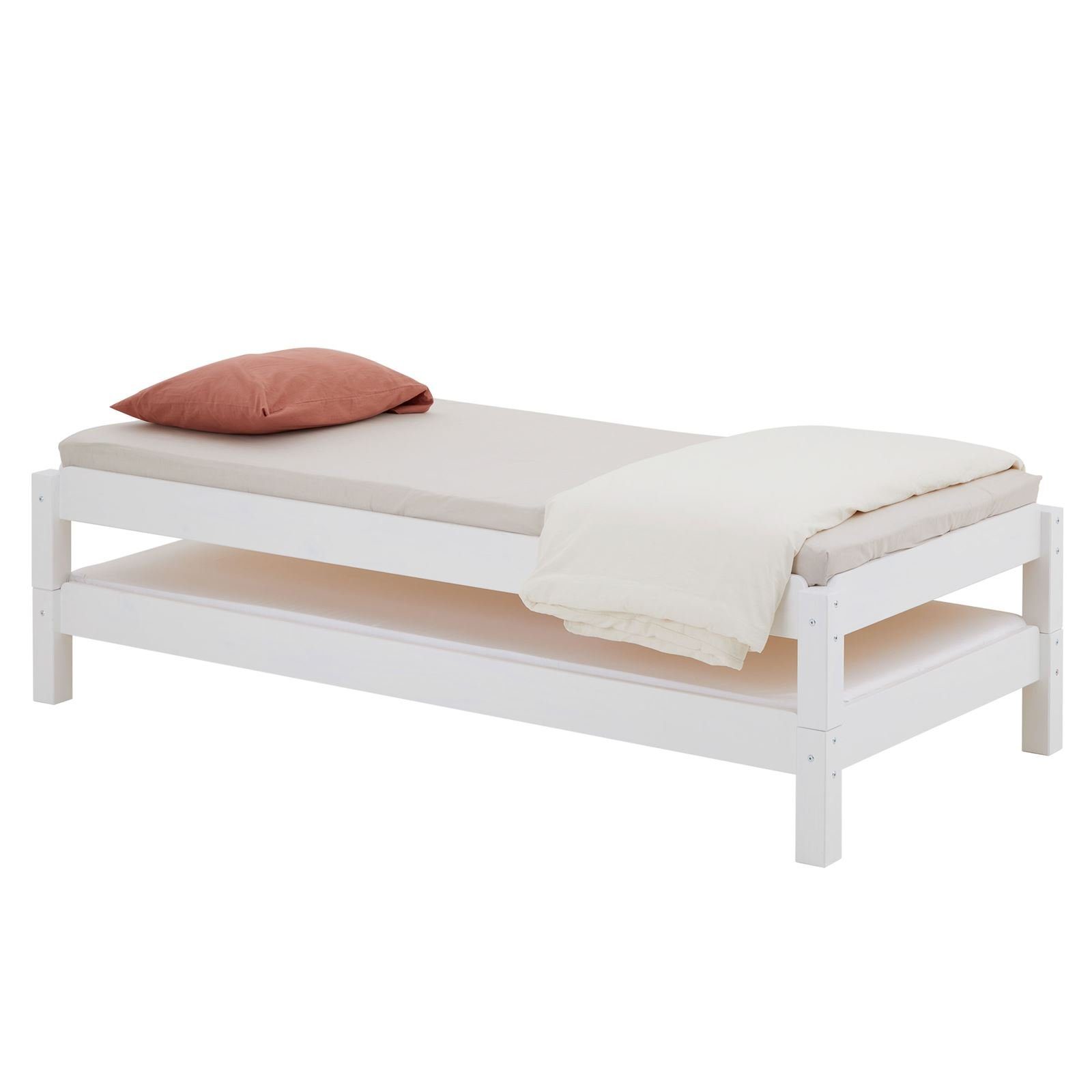 Kinder Holz Massivholz Funktionsbett 80x200 aus Gästebett weiß Kiefer Stapelbett aus RINO-80x200, cm IDIMEX