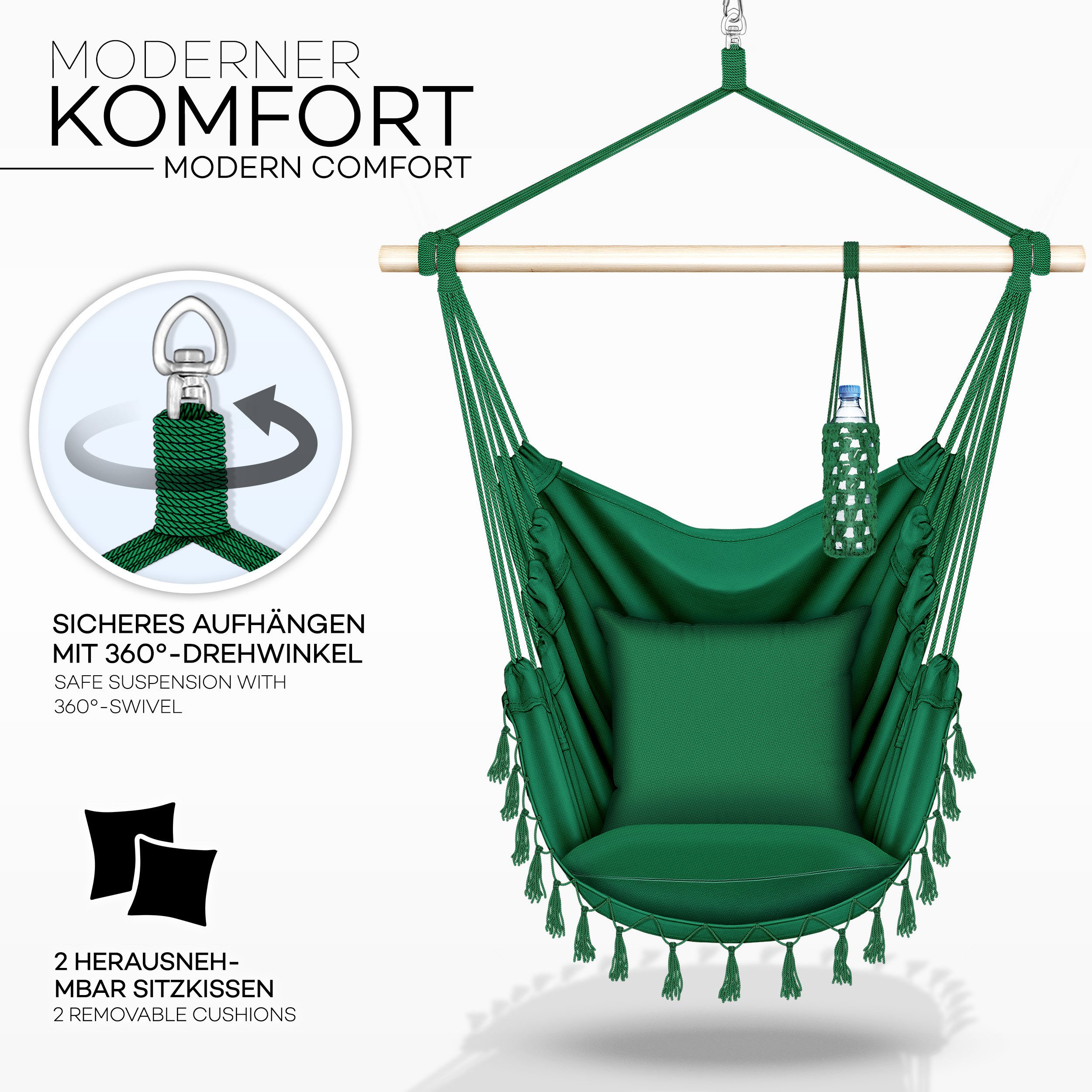 tillvex Hängesessel tillvex® Hängesessel mit 2 Kissen Hängestuhl Hängeschaukel Hängekorb, Kinder
