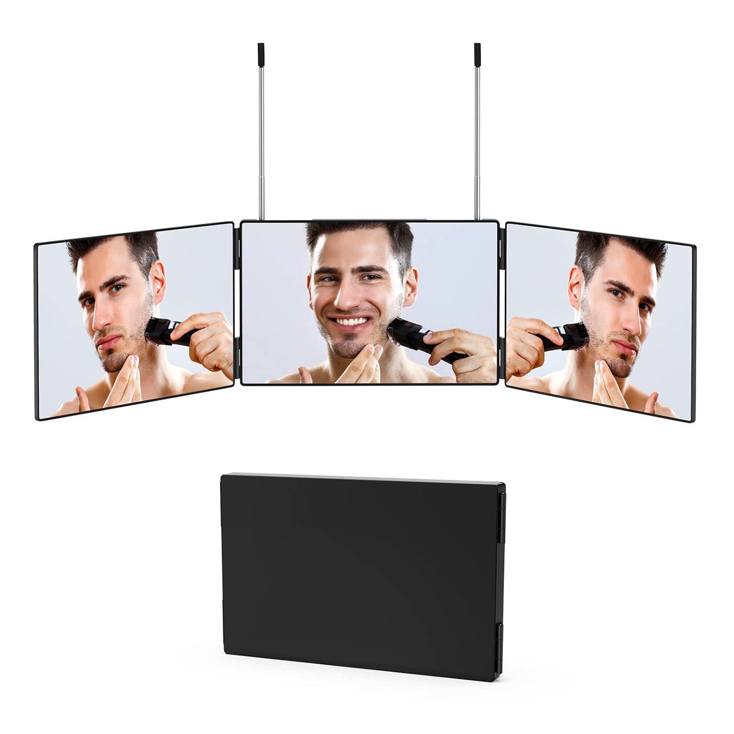 LED-Lichtspiegel 360 Grad Spiegel zum Aufhängen - Klappspiegel 3 Teilig Spiegel Haare