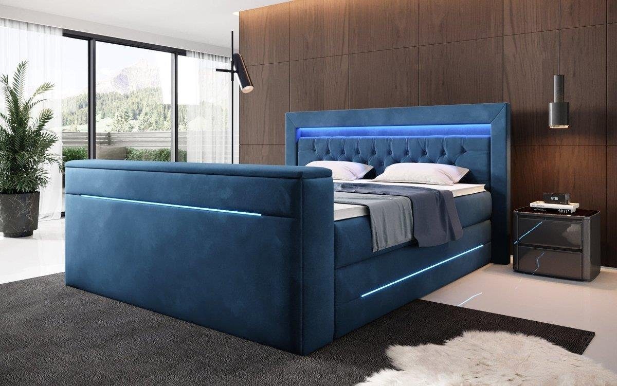 Luxusbetten24 Boxspringbett Neptun, mit TV Lift und RGB Blue
