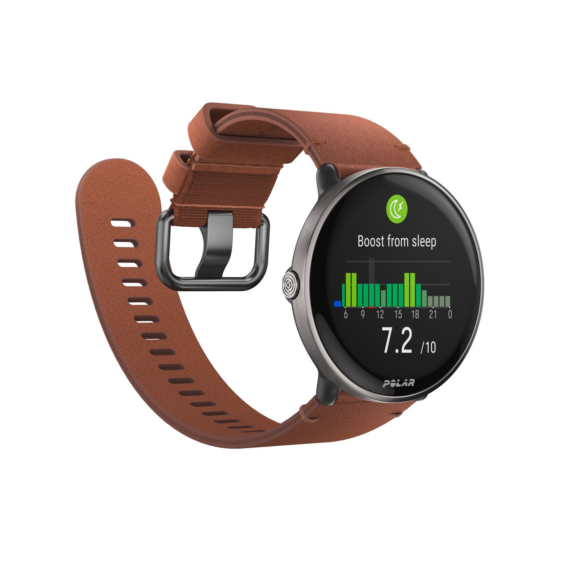 Polar IGNITE 3 TITANIUM Smartwatch (3,3 cm/1,28 Zoll, Proprietär), mit Leder- und Silikonarmband