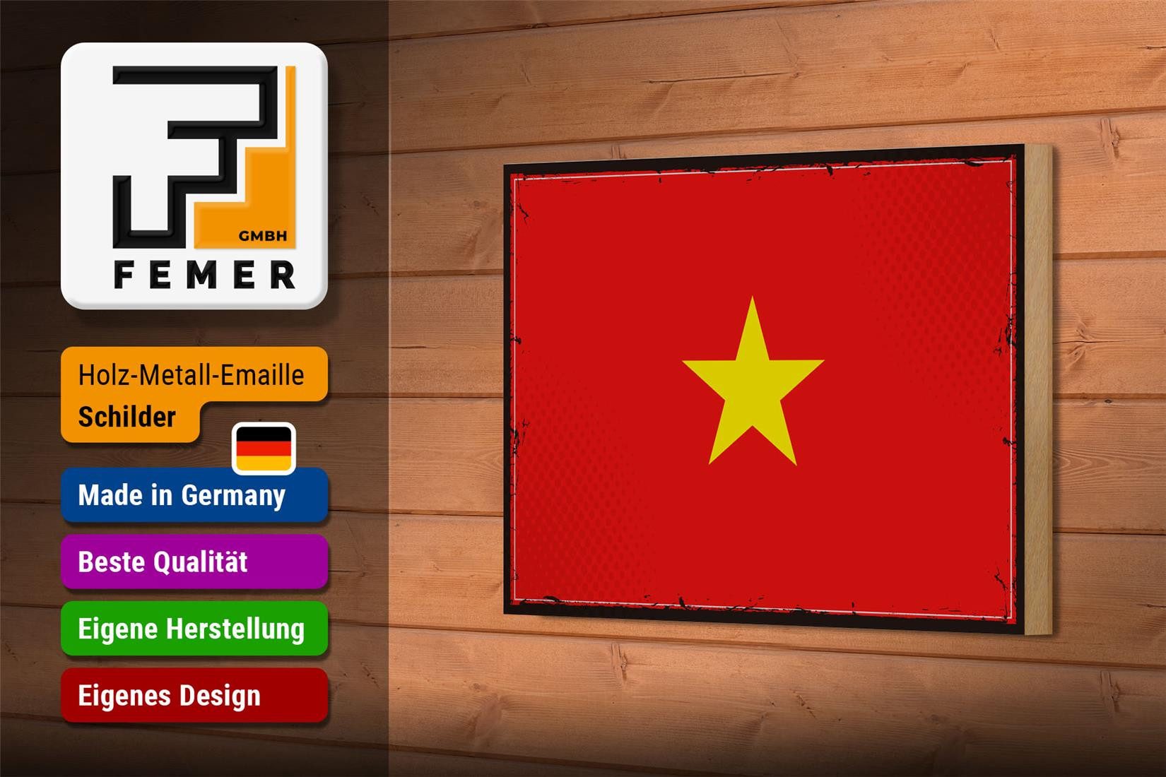 Femer GmbH Holzbild Flagge Vietnams 18x12 cm Retro Flag of Vietnam, Flaggen (1 St), Glatte Holzfaserplatte (MDF), vorn beschichtet