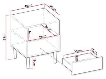 MIRJAN24 Nachttisch Nakomo 1SZ (mit Schublade), Schwarze Holzfüße, Griffloses Öffnungssystem