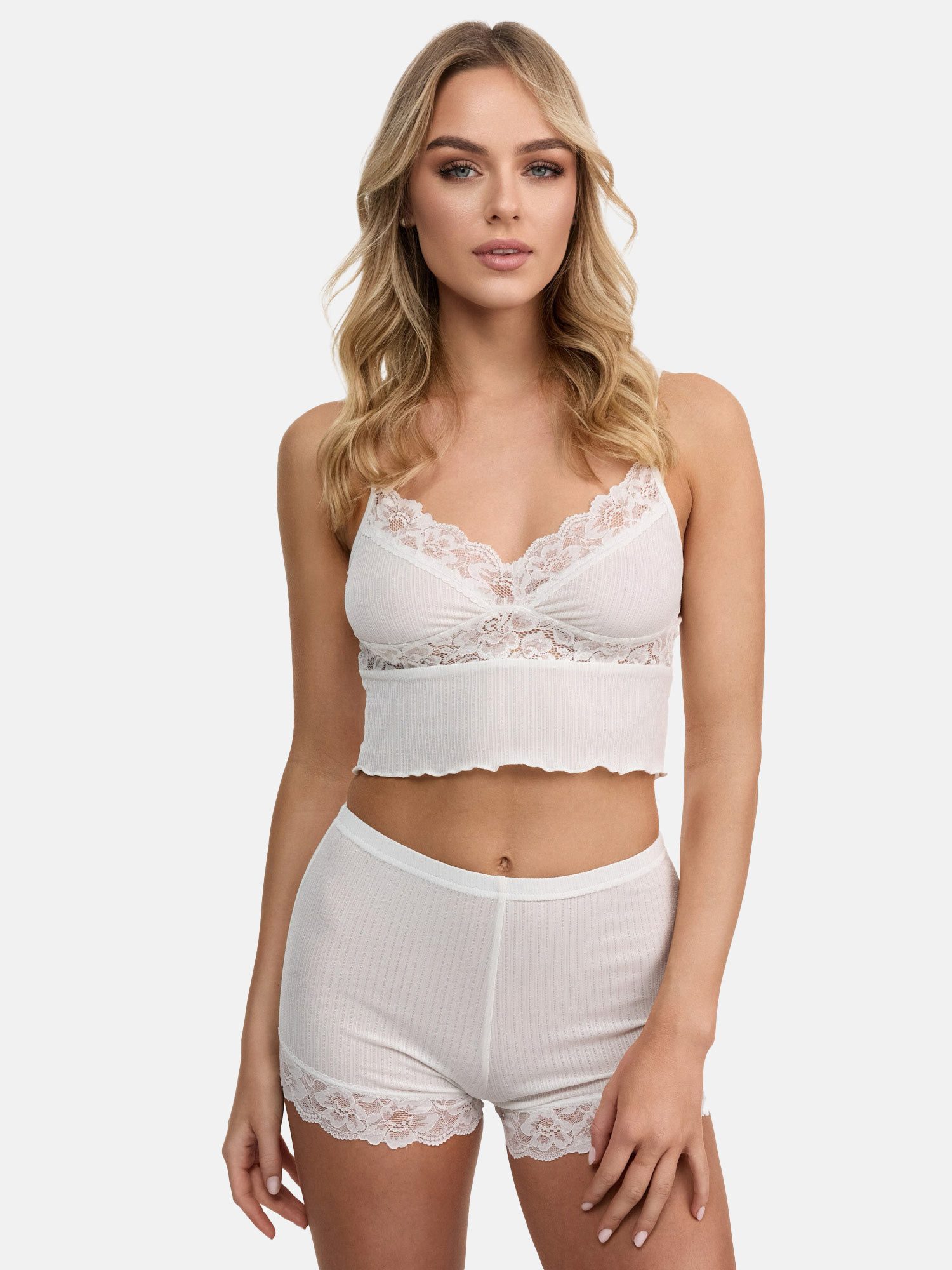 Tazzio Shorty Nachtwäsche-Set F921 (Set, 2 tlg., 1 Stück - Unterhemd & Panty) Ripp-Optik mit Spitze – Bild 2 von 5