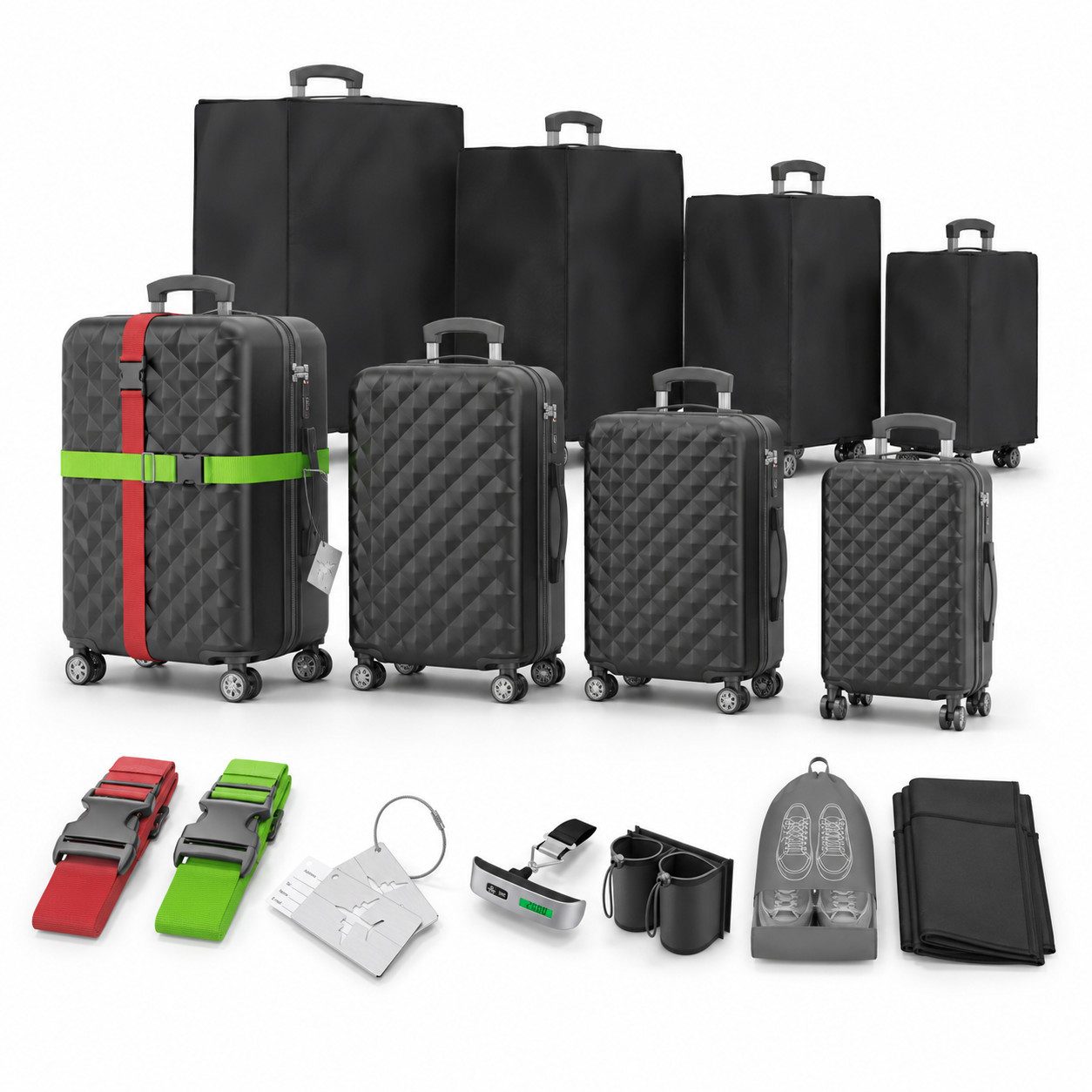 Onbest Kofferset 4er Hartschalen Trolley PREMIUM S-M-L-XL TSA-Schloss, (4 tlg), Mit sehr viel Zubehör, USB-C Anschluss