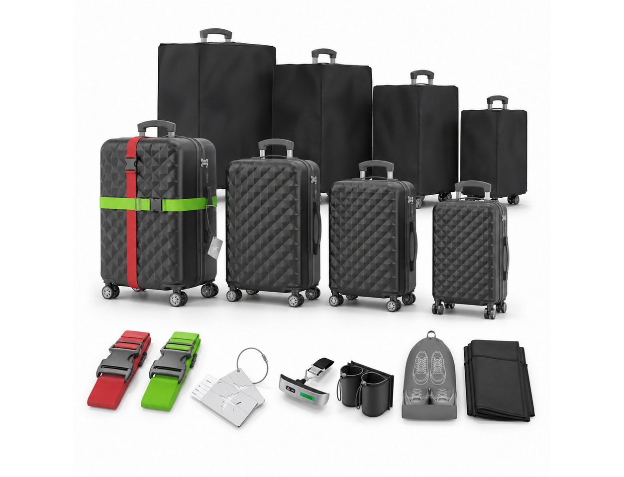 Onbest Kofferset 4er Hartschalen Trolley PREMIUM S-M-L-XL TSA-Schloss, (4 tlg), Mit sehr viel Zubehör, USB-C Anschluss