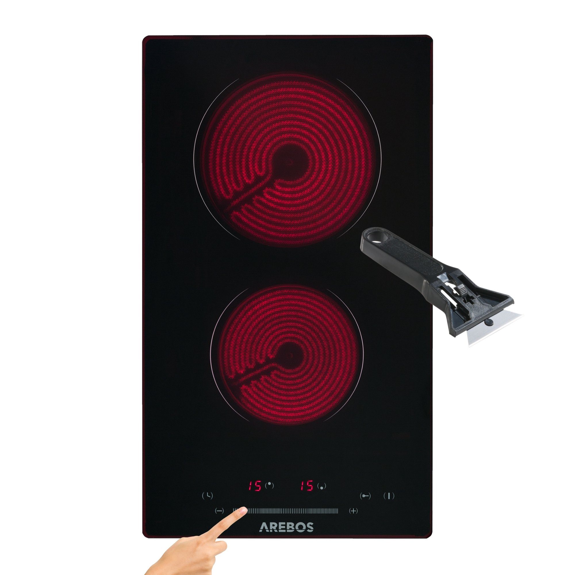 Arebos Elektro-Kochfeld Glaskeramik 3200W 2 Kochzonen 30 cm