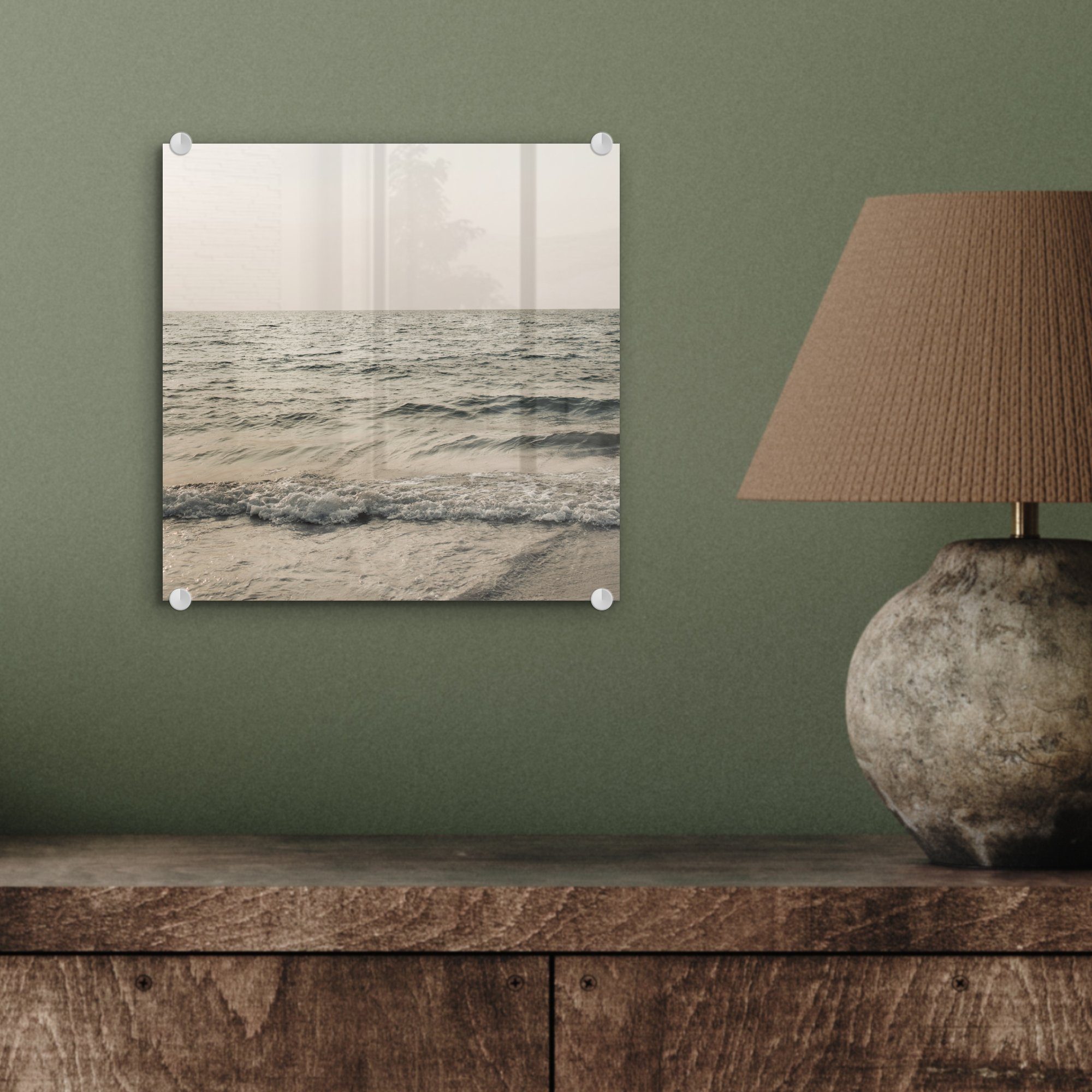 Glas Wandbild Grün, Wanddekoration auf Glas (1 St), Acrylglasbild - auf Bilder Sommer Glasbilder MuchoWow - - - Foto Meer -
