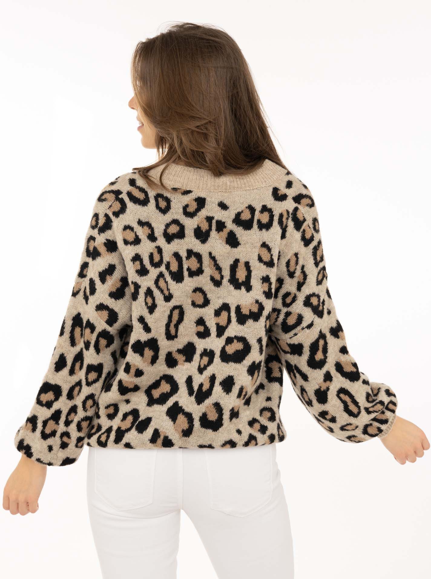 Zwillingsherz Strickjacke "Big Leo" One Size, Animal-Muster, Langarm, Knöpfe, tiefer V-Ausschnitt