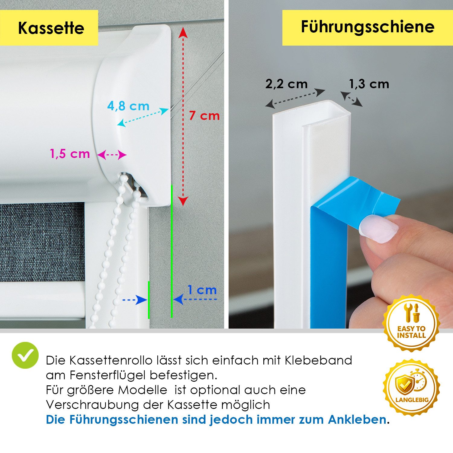 Rollo Premium Blackout Thermo Kassettenrollo mit Seitenführung, DomDeco, blickdicht, ohne Bohren, zum Kleben oder Schrauben – Bild 5 von 5