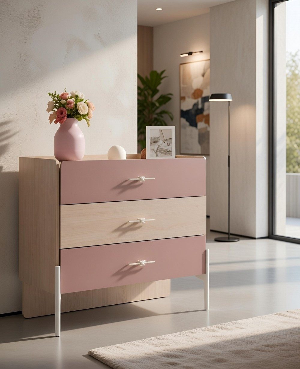 Xlmoebel Schubkastenkommode Moderne Rosa Kommode mit 3 Schubladen für stilvolle Räume, Made in Europa