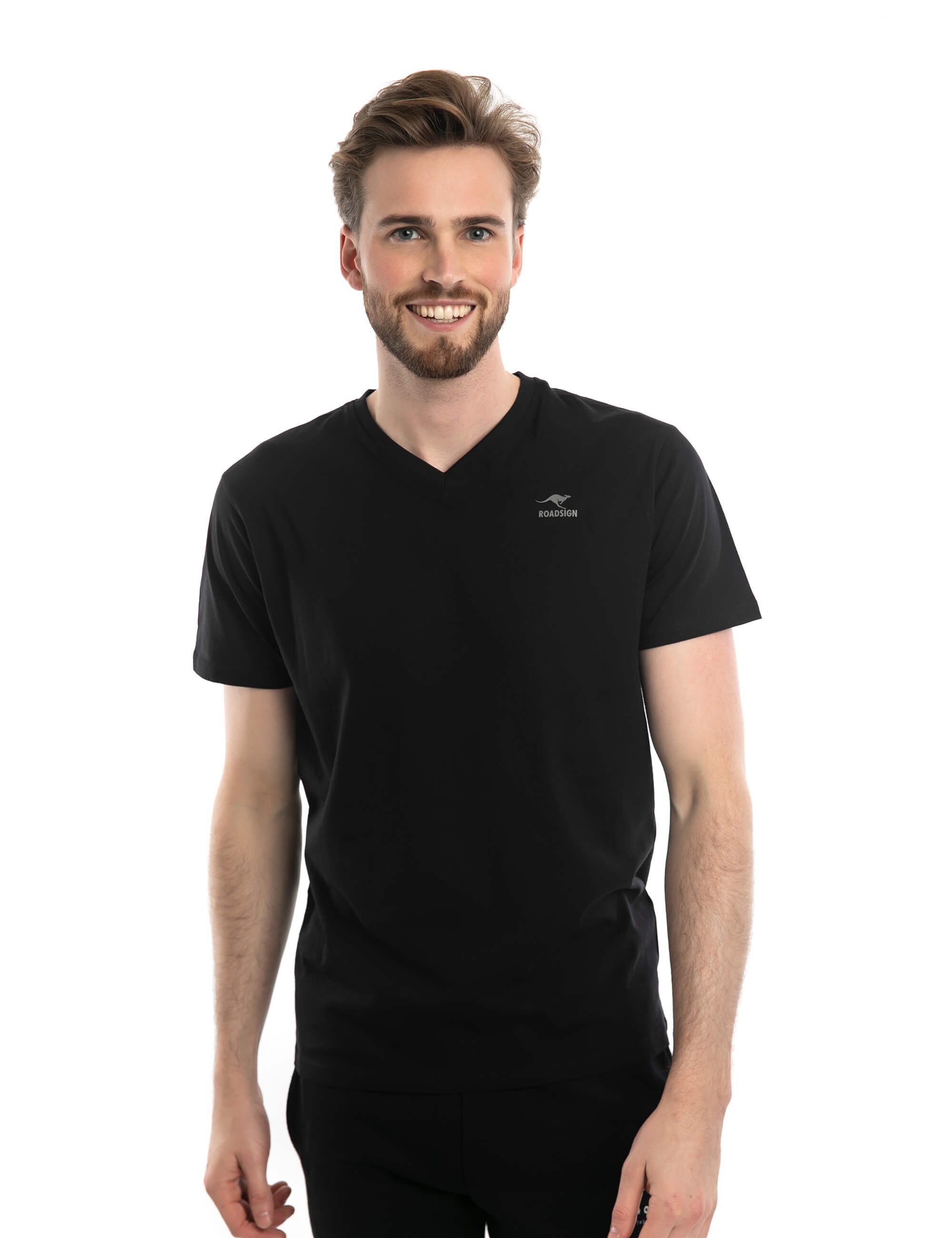 2-tlg., mit (2-er Pack) V-Ausschnitt, australia ROADSIGN schwarz T-Shirt (Doppelpack, 100% Baumwolle Basic 2er-Pack)
