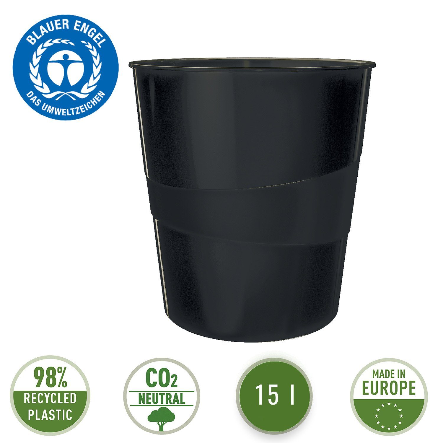 LEITZ Papierkorb Nexxt Recycle, 15 l Fassungsvermögen, 100 % recycelbar