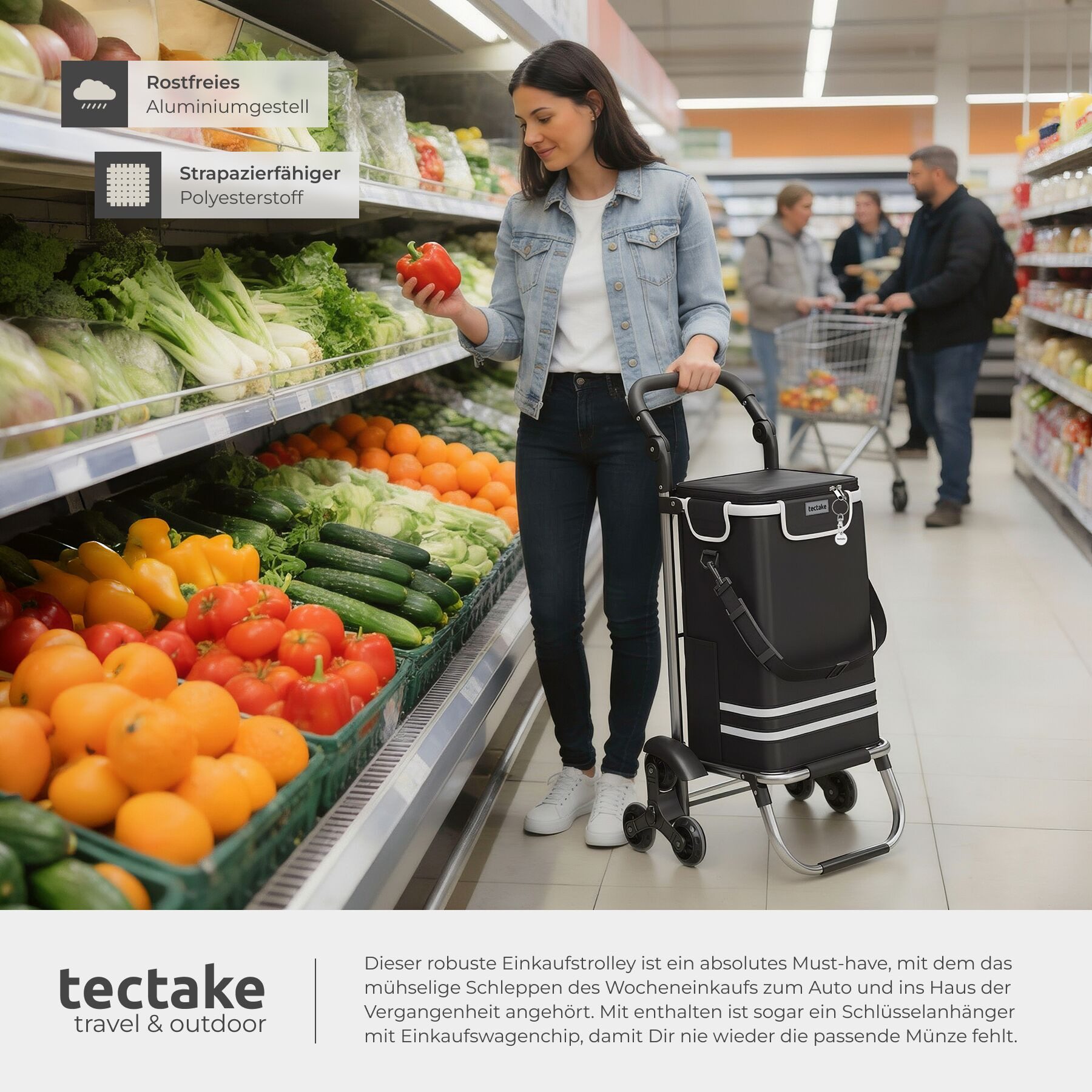 tectake Einkaufstrolley Einkaufstaschenwagen 3-in-1 Inkl. Kühltasche und, klappbares Aluminiumgestell mit abnehmbarem Bezug, verstellbar – Bild 4 von 5