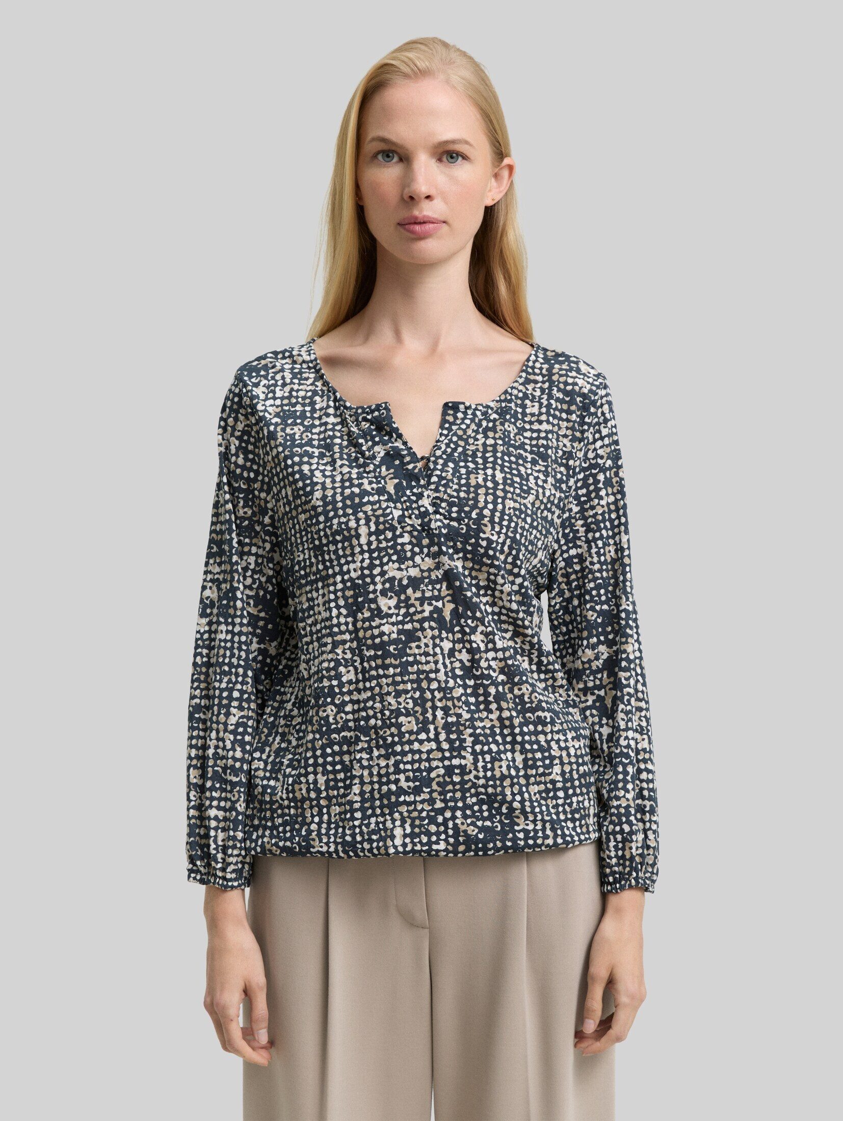 TOM TAILOR 3/4-Arm-Shirt T-Shirt Crinkle Blusenshirt mit Muster