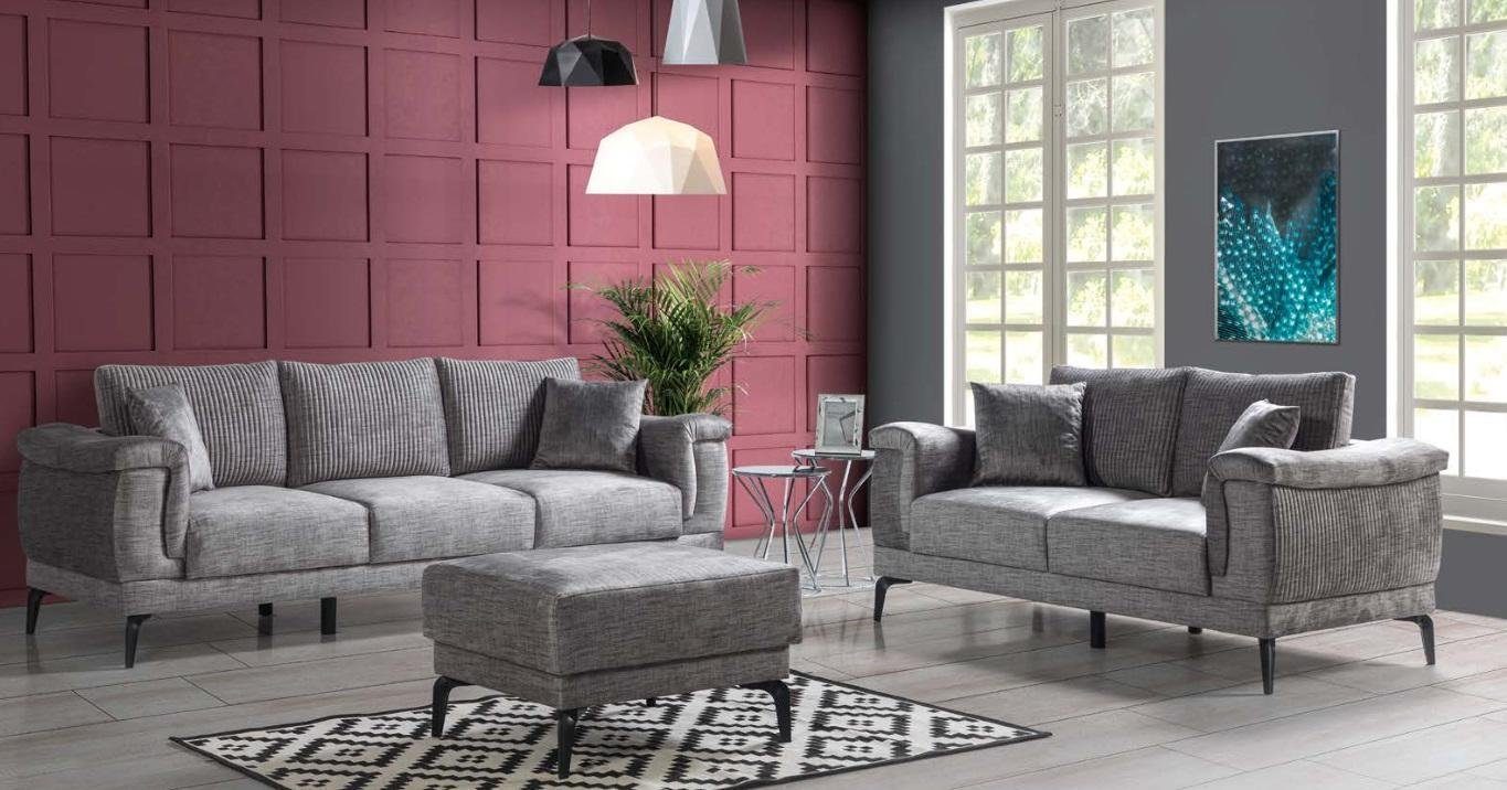 JVmoebel Wohnzimmer-Set Sofagarnitur 3+2 Hocker Sitzer Textil Modern Komplett Sessel Sofa, (3 Sitzer / Sessel / Hocker), Made In Europe