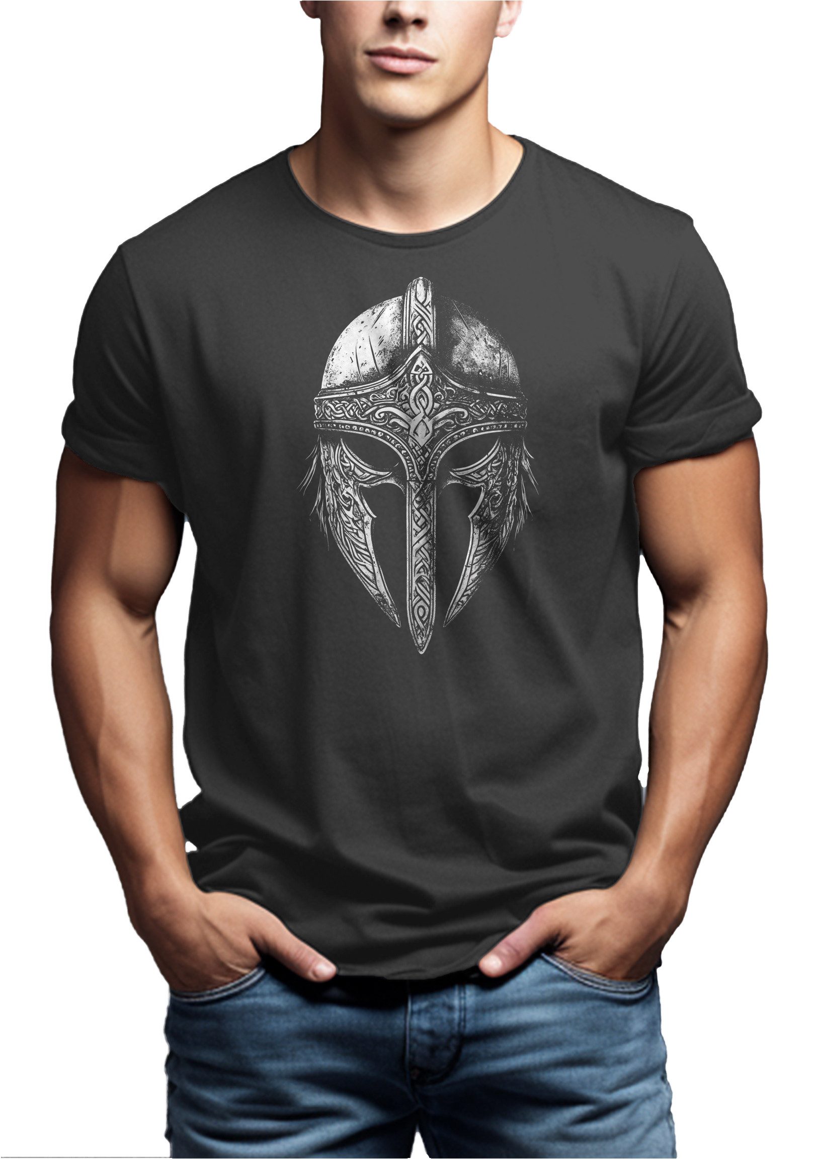 MAKAYA T-Shirt Wikinger Aufdruck Helm Motiv günstig online kaufen