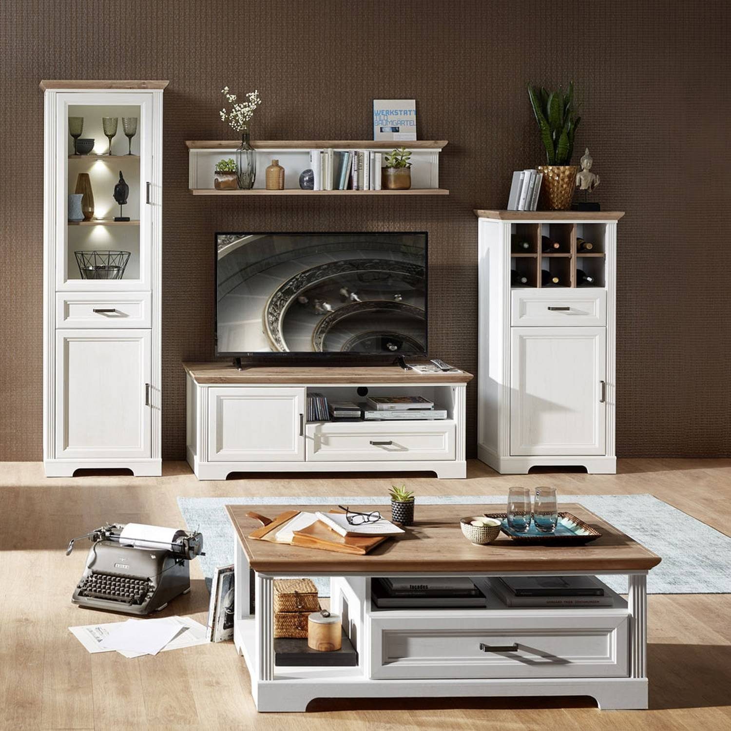Lomadox Wohnwand »JÜLICH-36«, (5-tlg), Landhaus Stil in Pinie weiß und