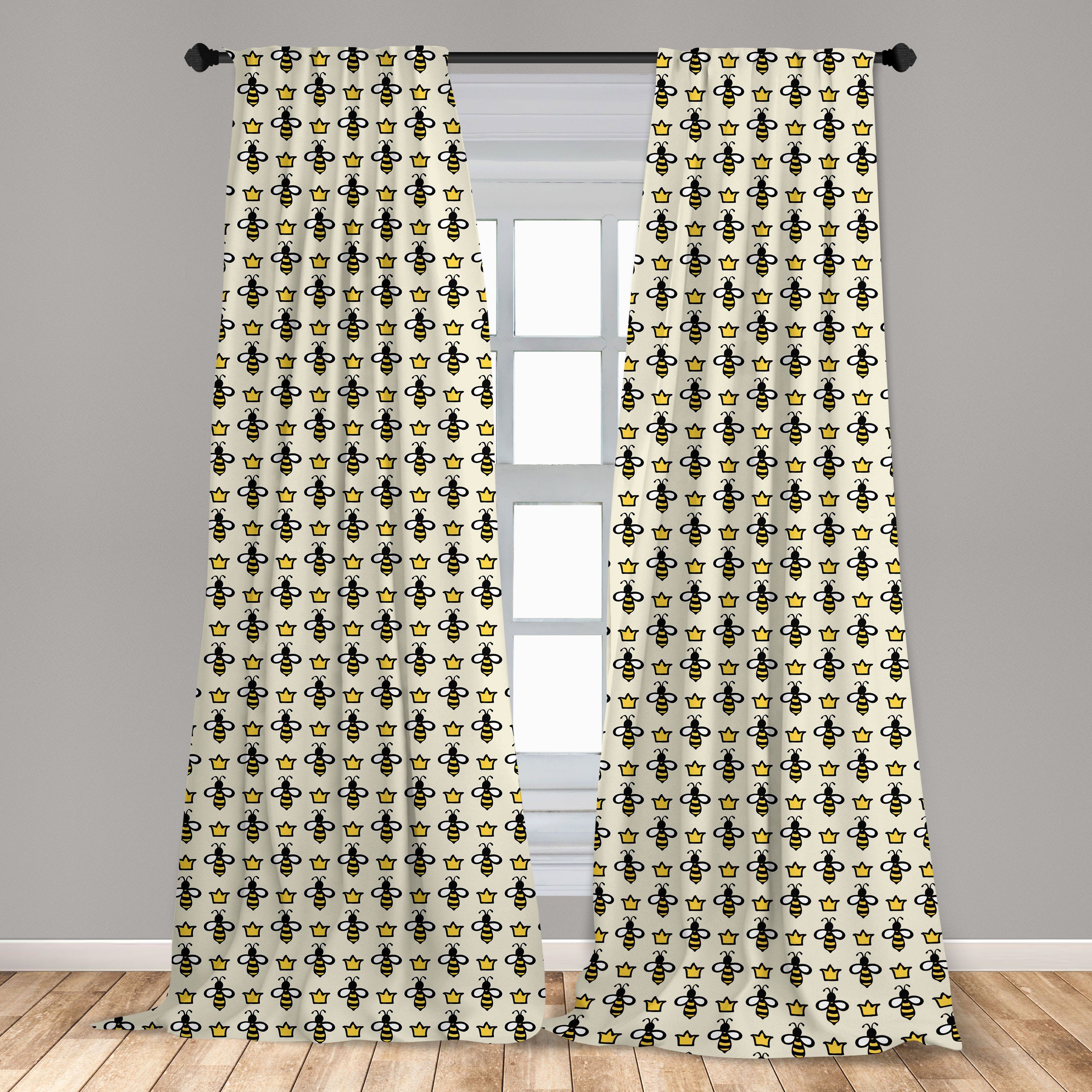 Gardine Vorhang für Wohnzimmer Bees Bienenkönigin Microfaser, Schlafzimmer Dekor, Abakuhaus, Kronen Cartoon-Stil