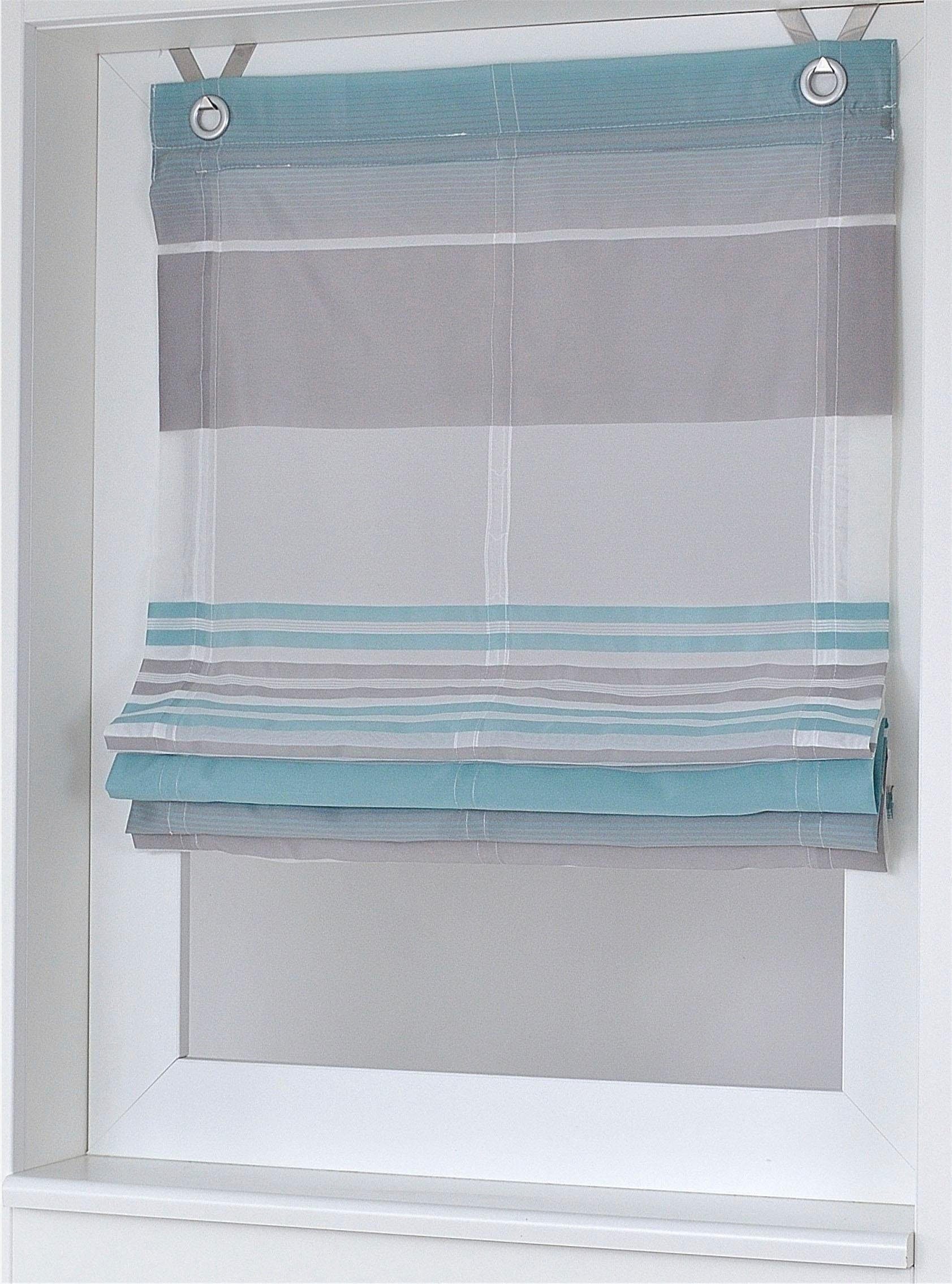 Kutti Raffrollo Jamaica, mit Hakenaufhängung, ohne Bohren, freihängend, halbtransparent, Polyester, gewebt, Streifen, mit Edelstahlhaken