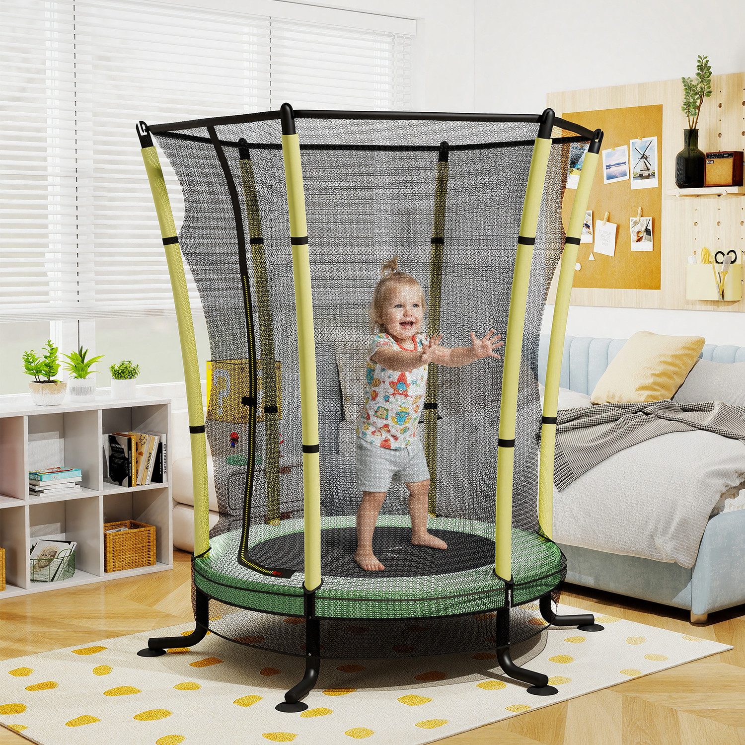 HOMALL Kindertrampolin Durchmesser 140 Zentimeter, Gartentrampolin, Belastbarkeit 50 kg, Ø 140 cm, (Buntes Indoor-Trampolin mit Sicherheitsnetz und Kantenschutzabdeckung, geeignet für Kinder von 2 bis 12 Jahren)