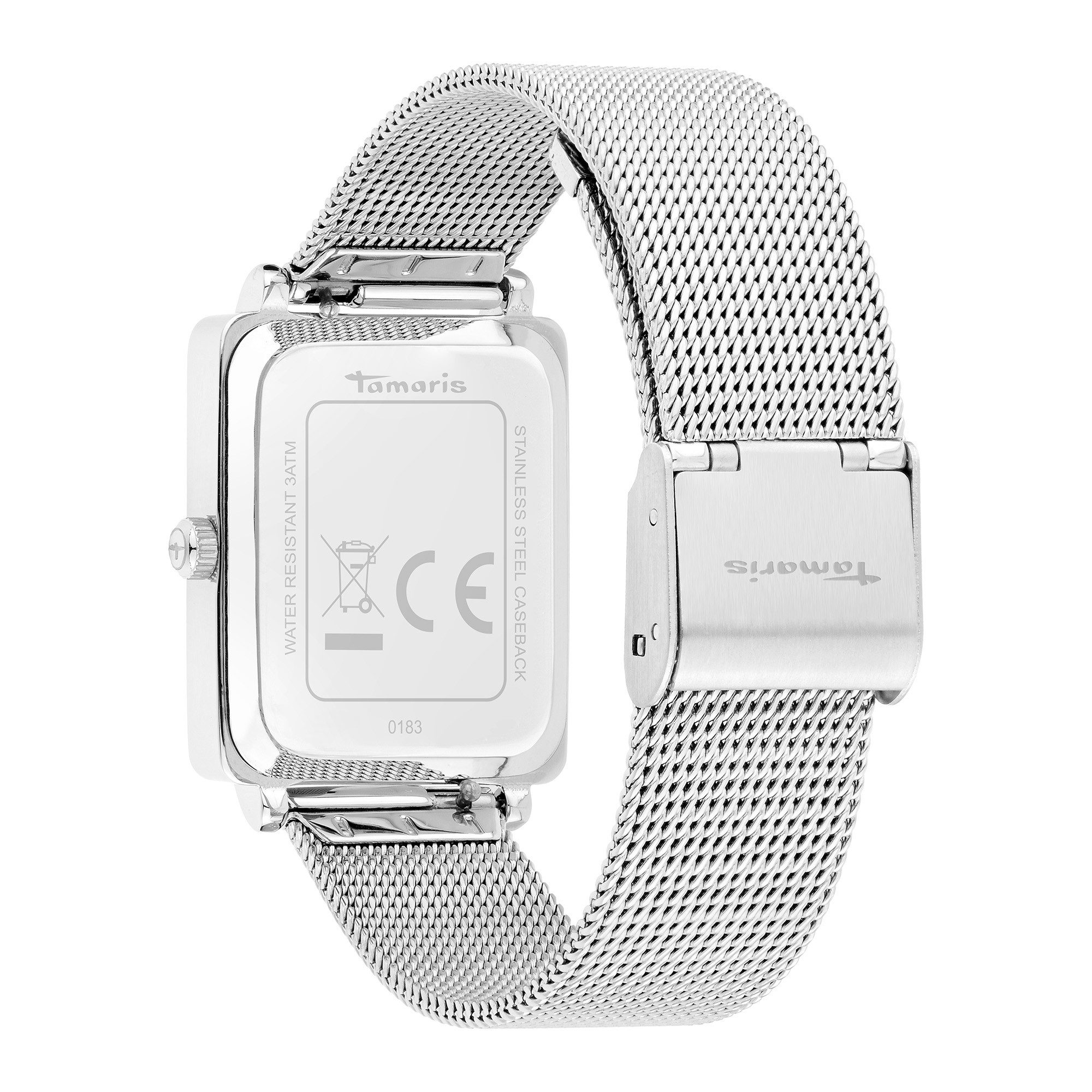 Tamaris Quarzuhr Square Meets Mesh TT-0183-MQ, Armbanduhr, Damenuhr, Edelstahlarmband, analog
