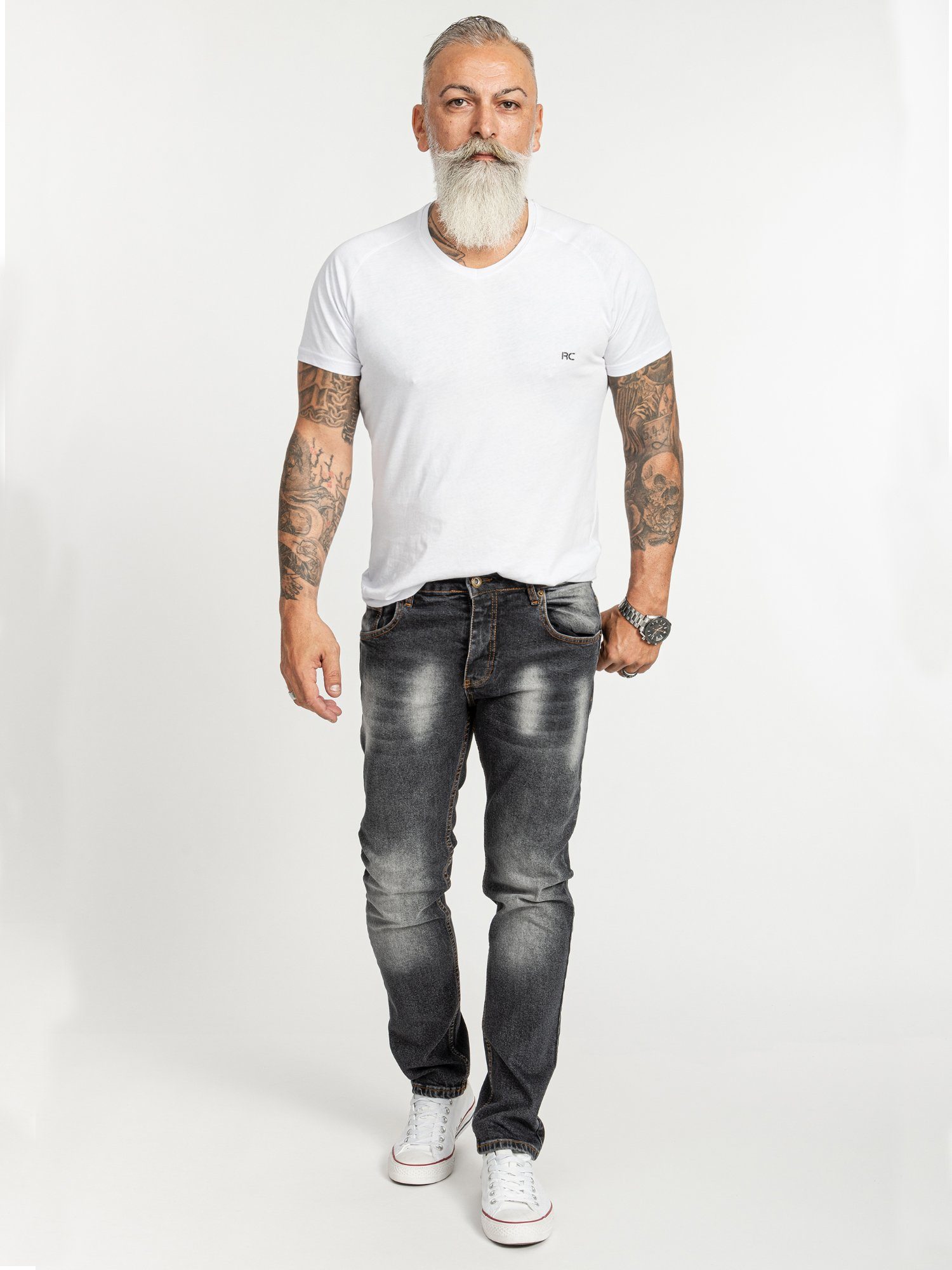 Rock Herren Dunkelgrau Jeans Regular-fit-Jeans Stonewashed Creek RC-2404