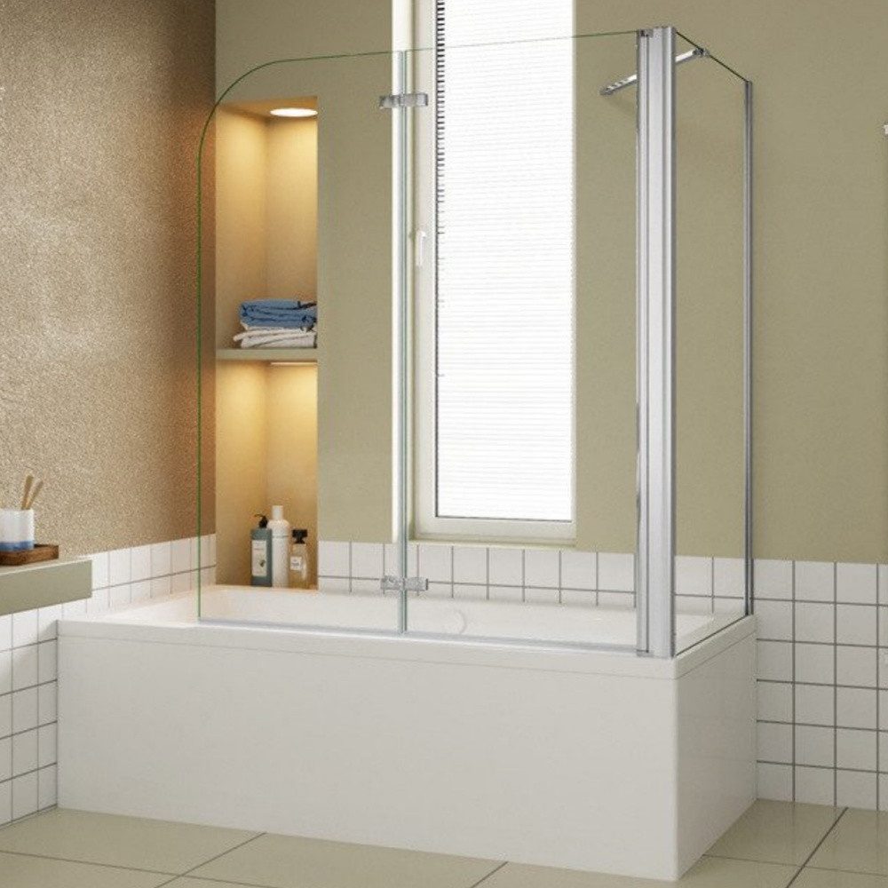 AICA Badewannenaufsatz H:140cm Sicherheitsglas Duschtrennwand Drehfaltwand günstig online kaufen