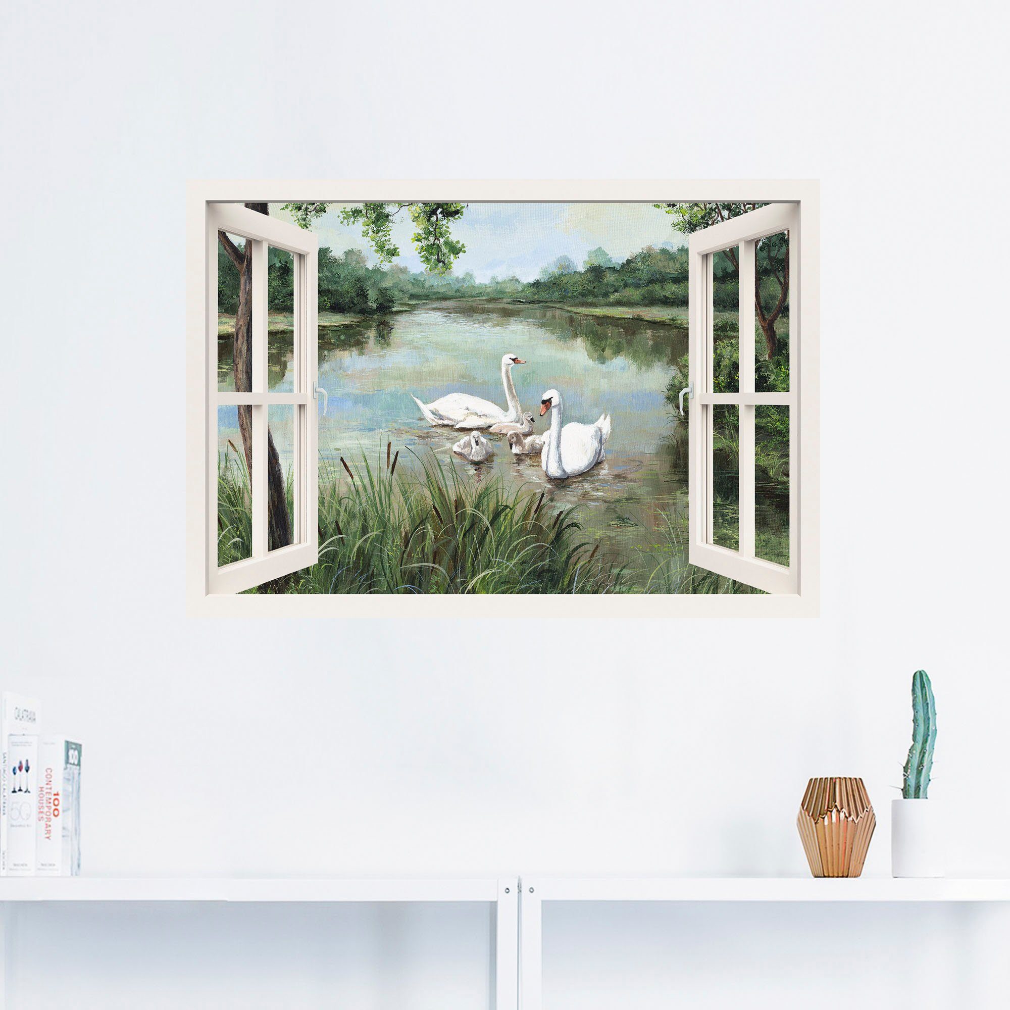(1 oder Fensterblick Schwäne, Vögel in als versch. - St), Wandaufkleber Artland Alubild, Wandbild Poster Leinwandbild, Größen