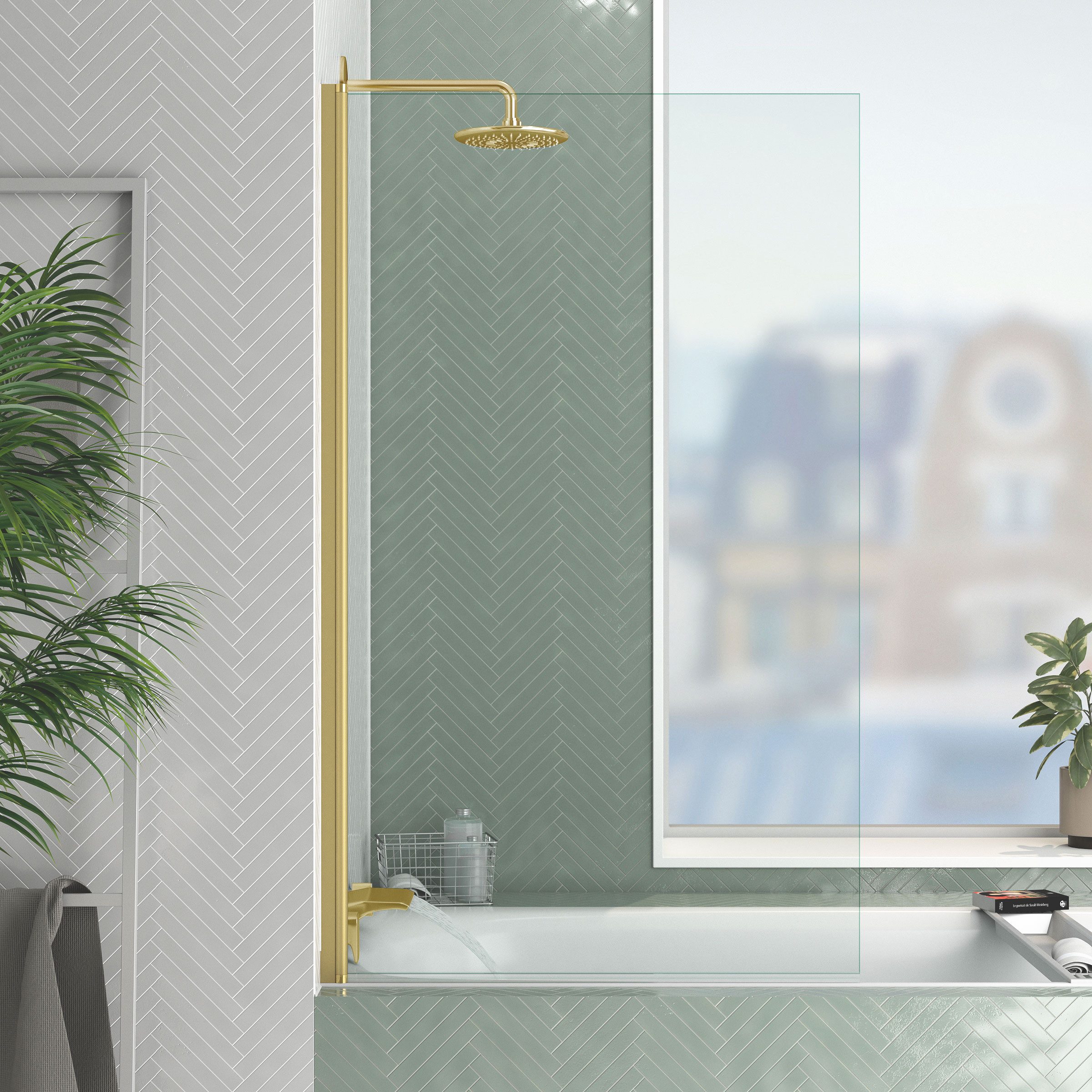 Marwell Badewannenfaltwand Golden Touch, Einscheibensicherheitsglas, für Badewanne, hochwertige Aluminiumrahmen in gebürsteter Goldoptik