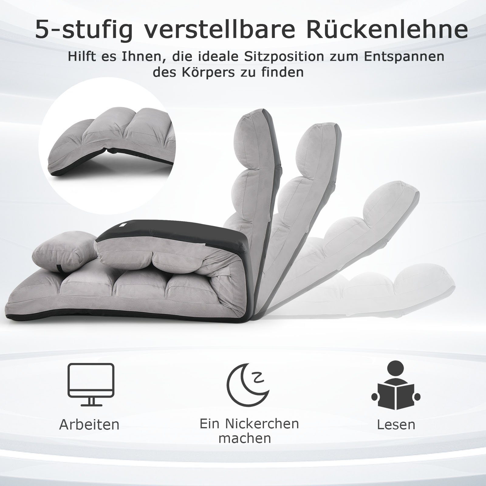 COSTWAY Relaxliege, mit Liegefunktion, Bodensessel klappbar verstellbare Rücklehne