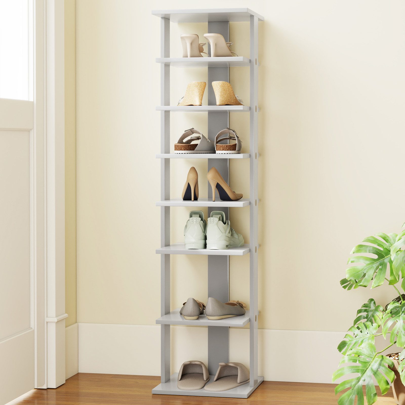 COSTWAY Schuhregal, schmal, höhenverstellbar, 8-stöckig, Holz, 110cm günstig online kaufen