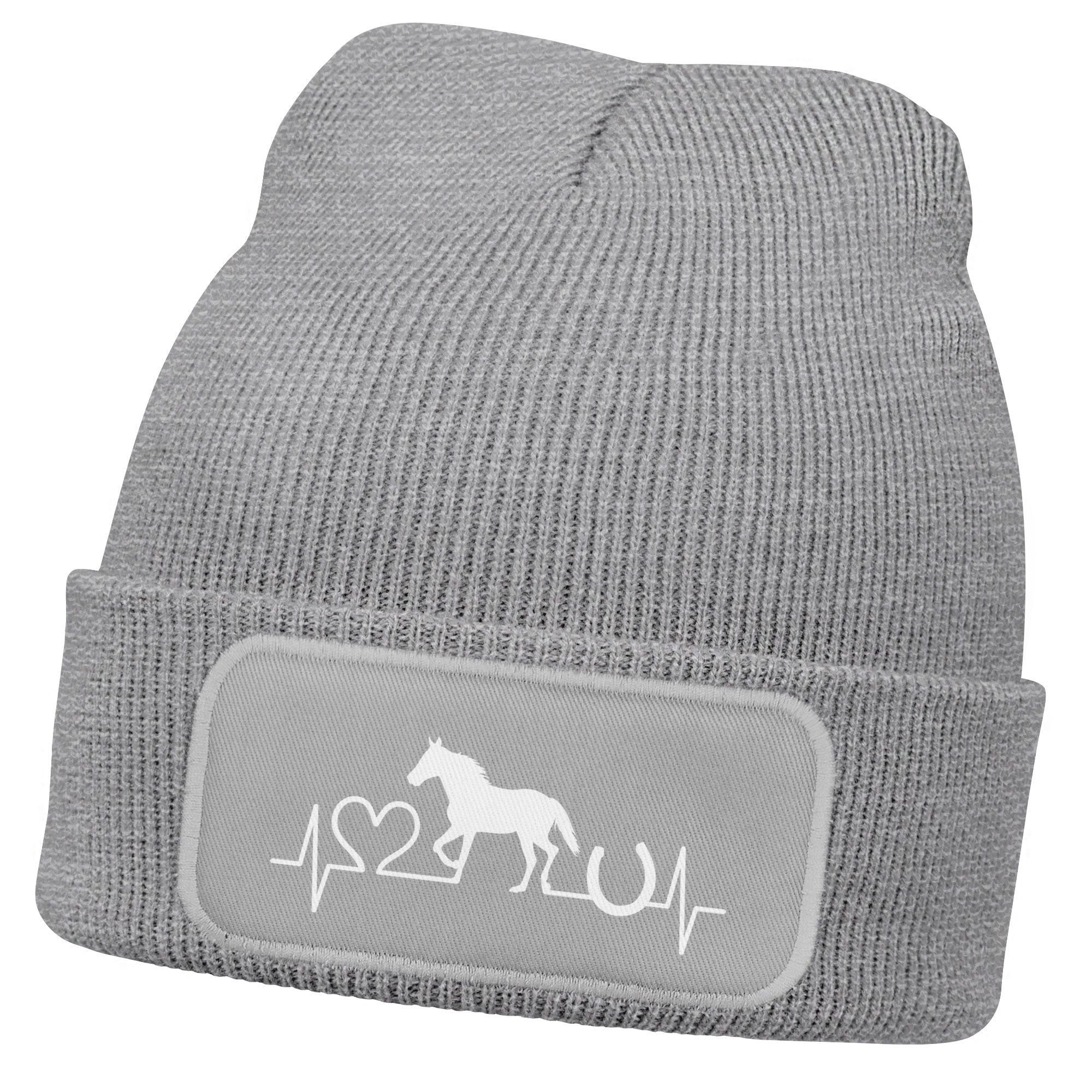 MoonWorks Bommelmütze Wintermütze Kinder Beanie für Mädchen Reiten Herzschlag Pferd mit