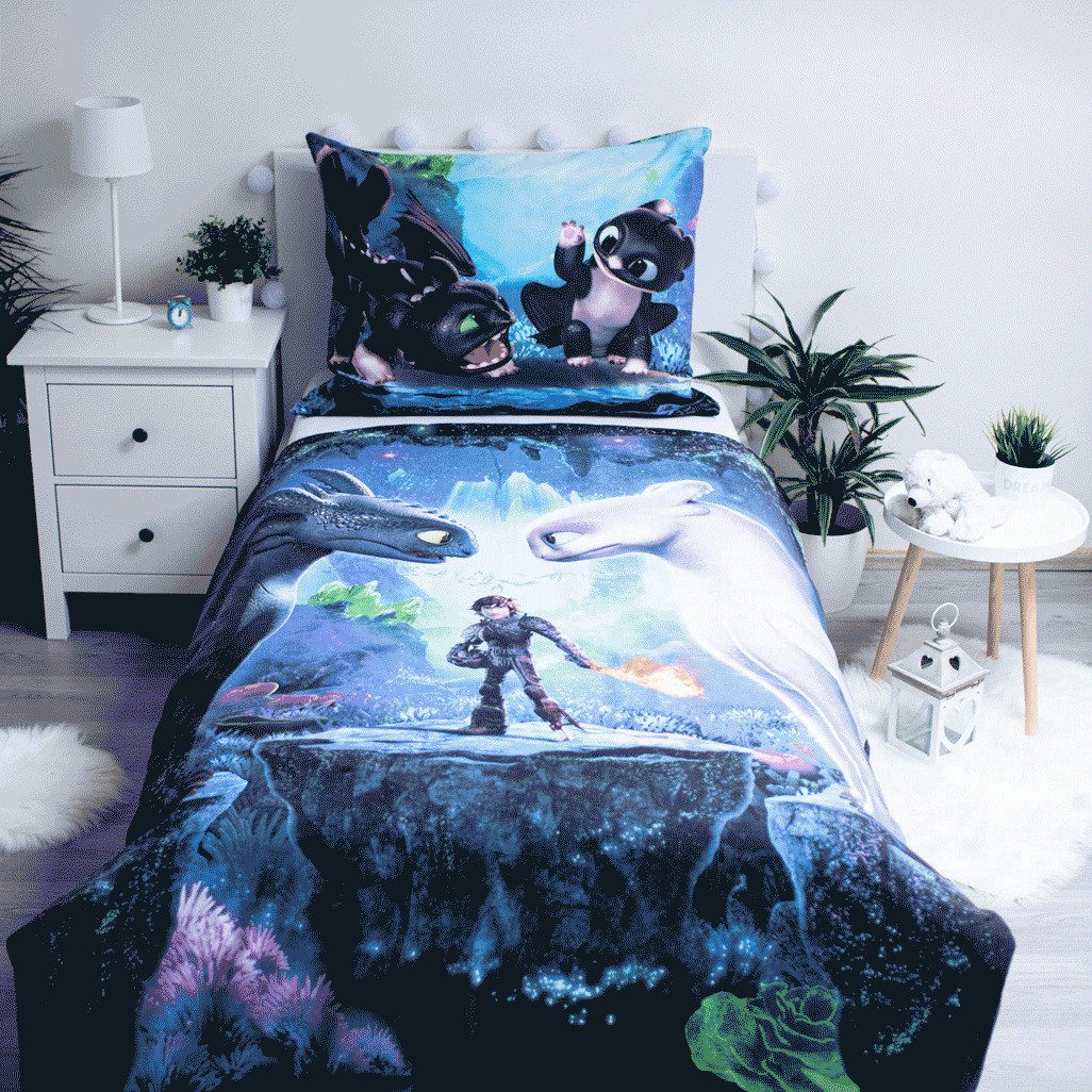 Universal Pictures Bettwäsche Bettwäsche Drachenzähmen leicht gemacht Wende-Bettbezug 140x200, Baumwolle, 2 teilig, Wendbar mit 2 Motiven, Offiziell lizenziertes Design