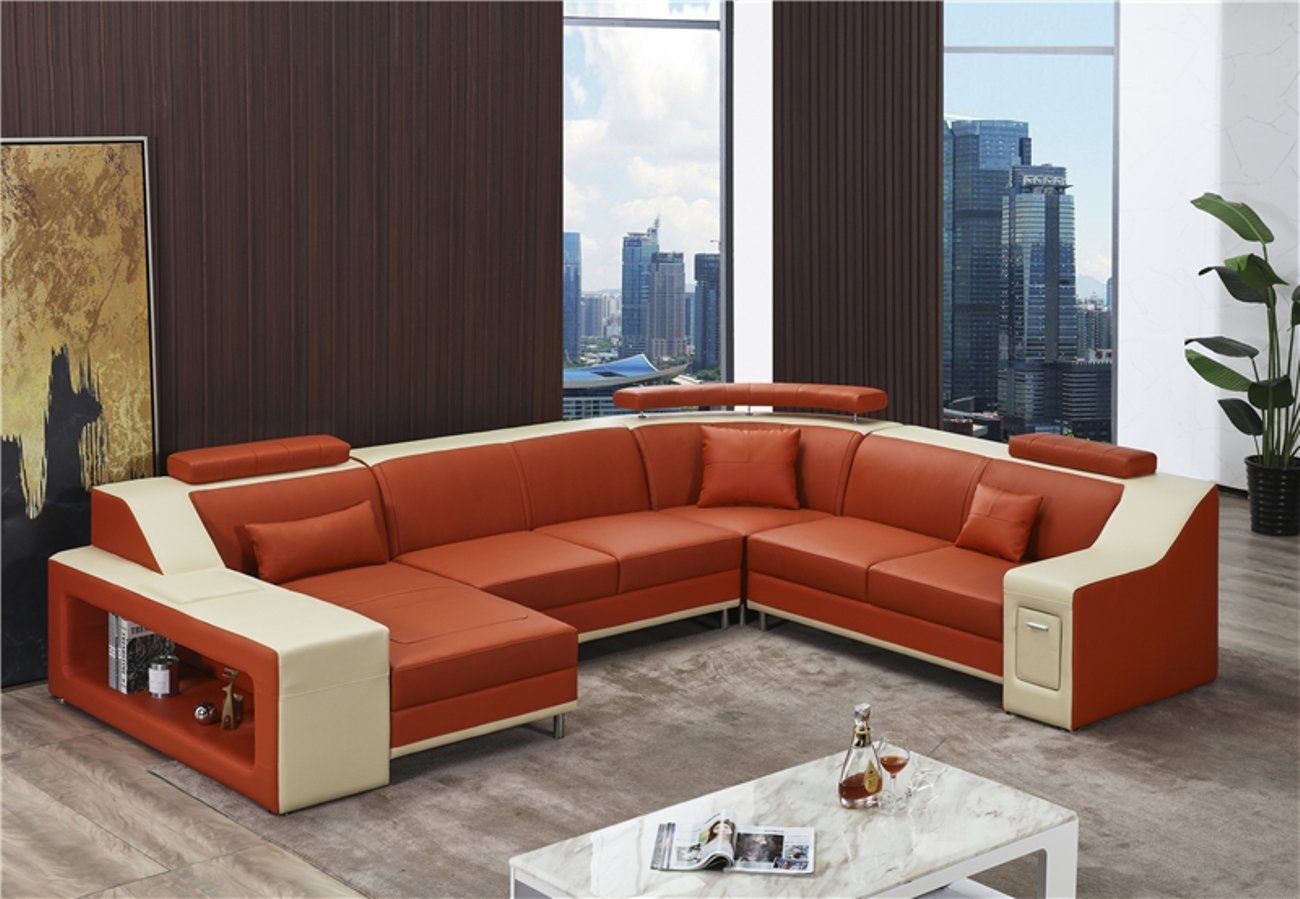 JVmoebel Ecksofa, Polster Ecksofa U Form Couch Sofa Ledersofa Sofa Wohnlandschaft Orange