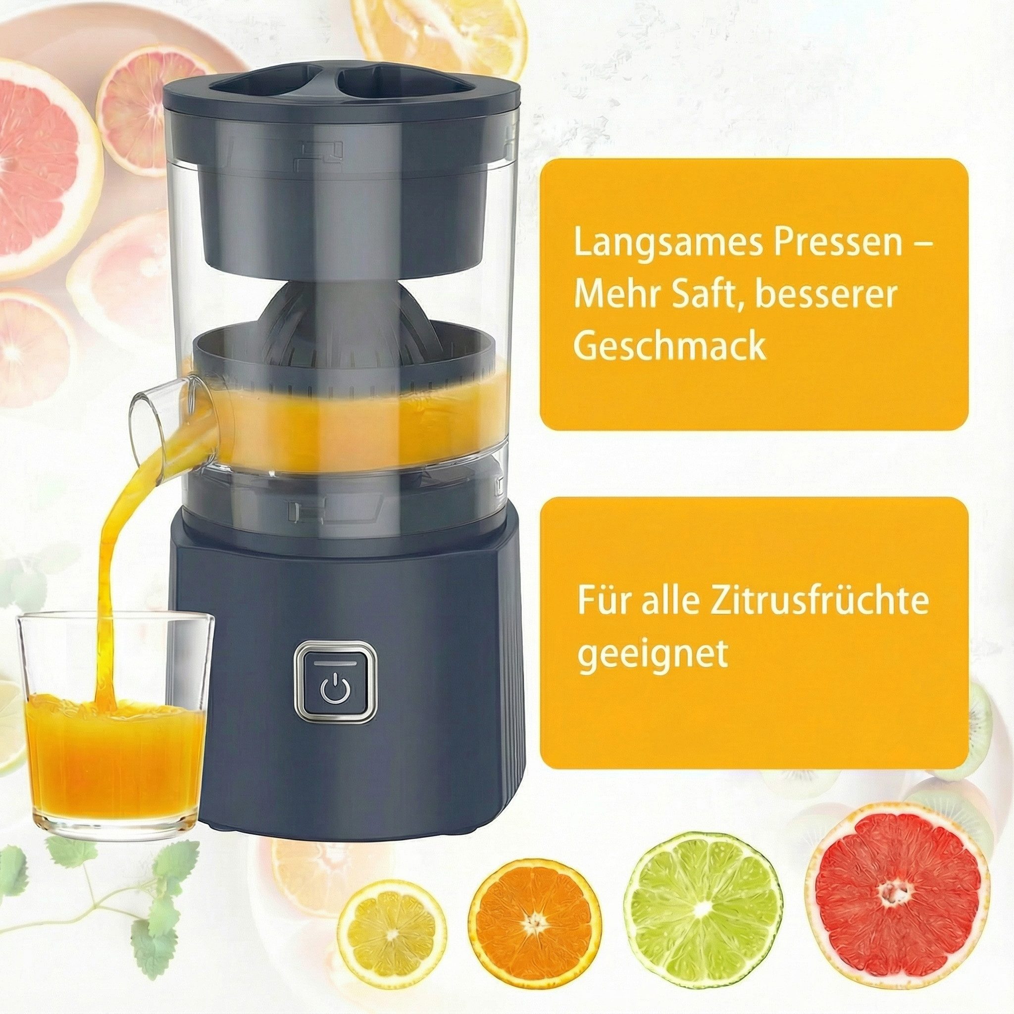 SWGOTA Zitruspresse elektrische Saftpresse für Büro, Reise und Picknick, Limetten & Orangenpresse mit tropffreier Düse, ABS-Material, BPA frei