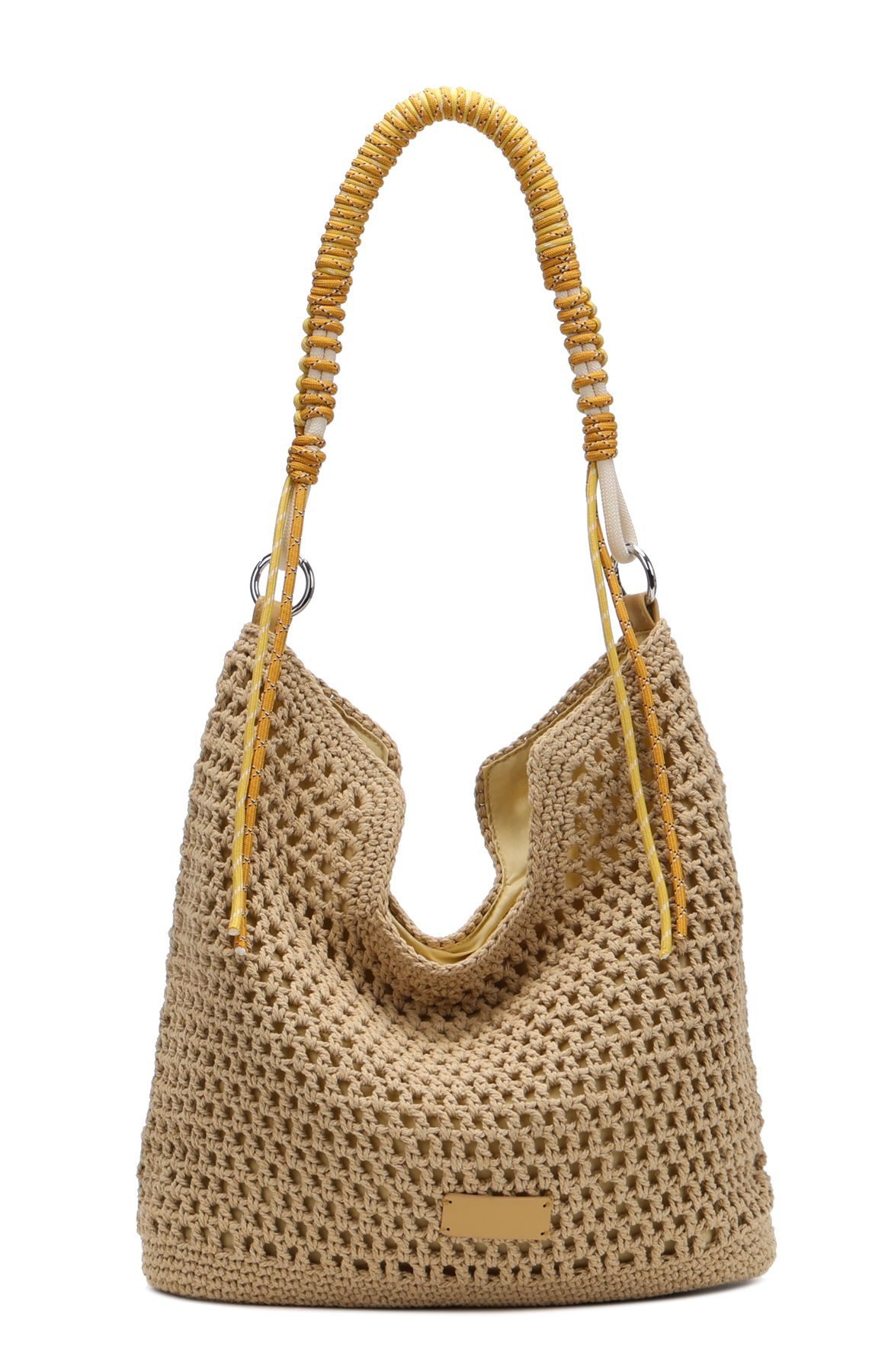 ITALYSHOP24 Schultertasche DAMEN TASCHE Hobo Shopper Häkeltasche Boho Geflecht Freizeit Urlaub, Sommer Basttasche Strand Reise Beuteltasche Stroh Handtasche Kordel