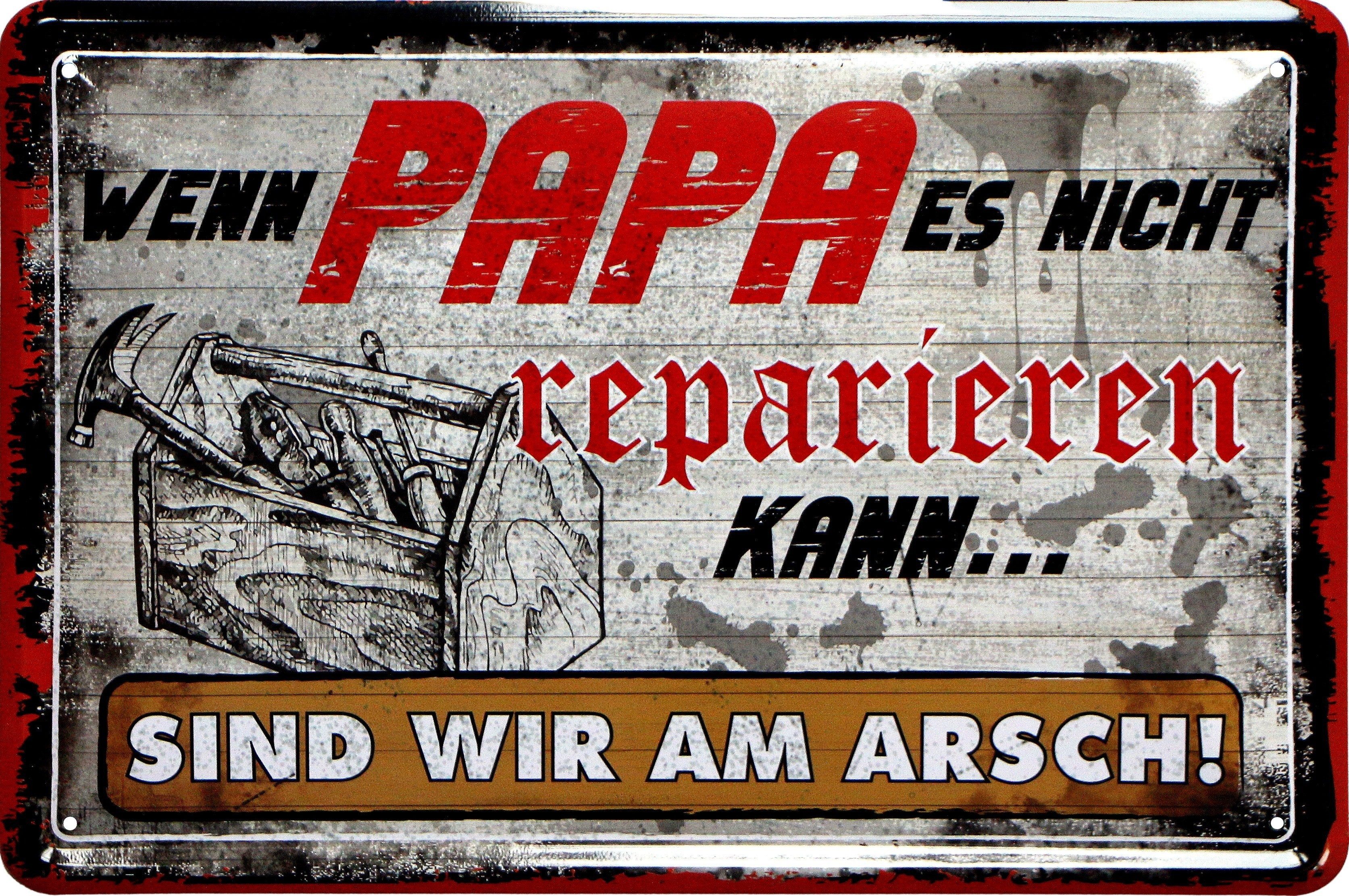 WOGEKA ART Metallbild Wenn Papa es nicht reparieren kann - 20 x 30 cm Retro Blechschild, Blech1716, Metallschild Wanddeko Schild Wandbild Türschild Familie
