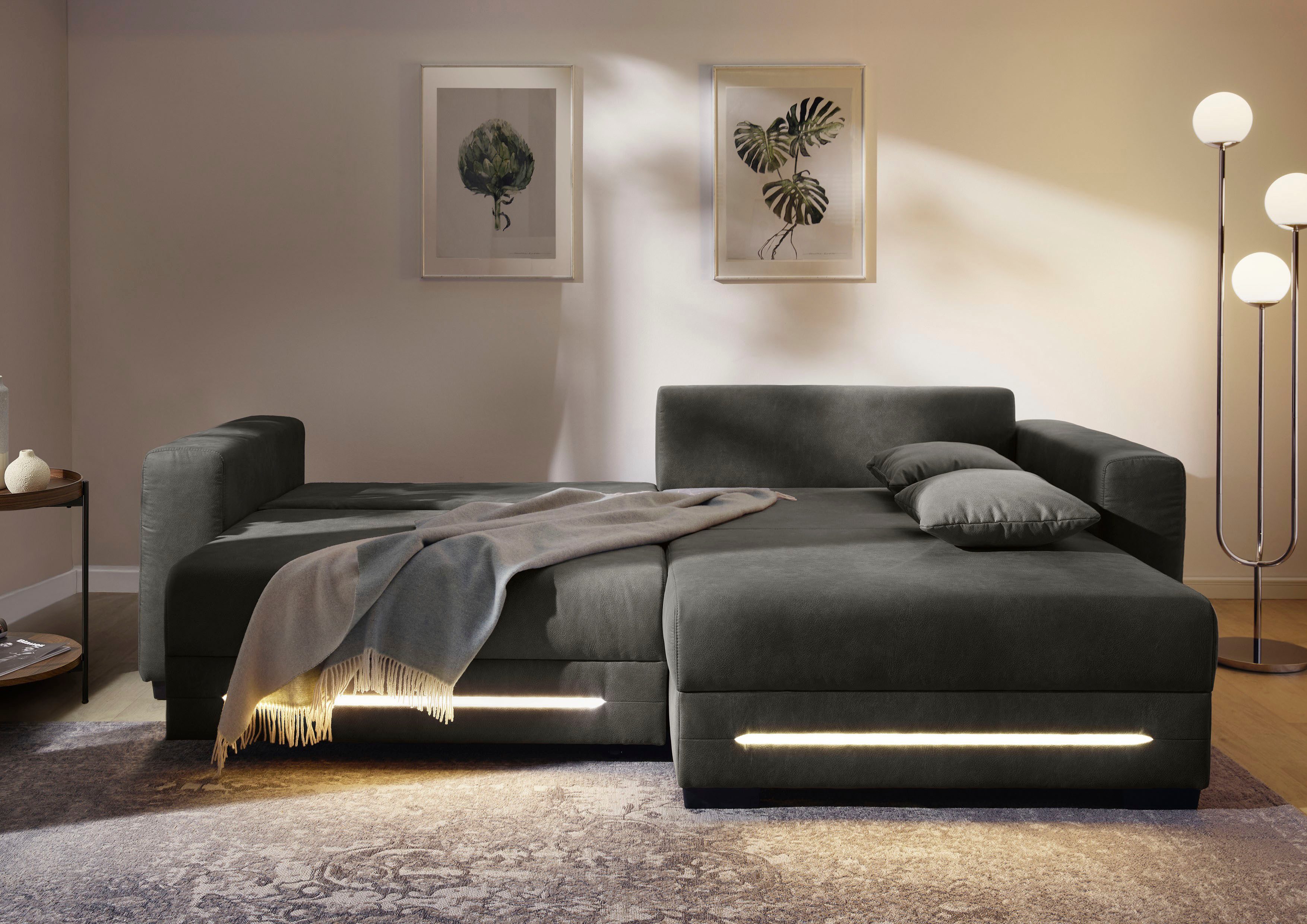 Jockenhöfer Gruppe Ecksofa Spotlight XL L-Form, B: 261 cm, mit Bettfunktion, Bettkasten, Licht & 2 Zierkissen