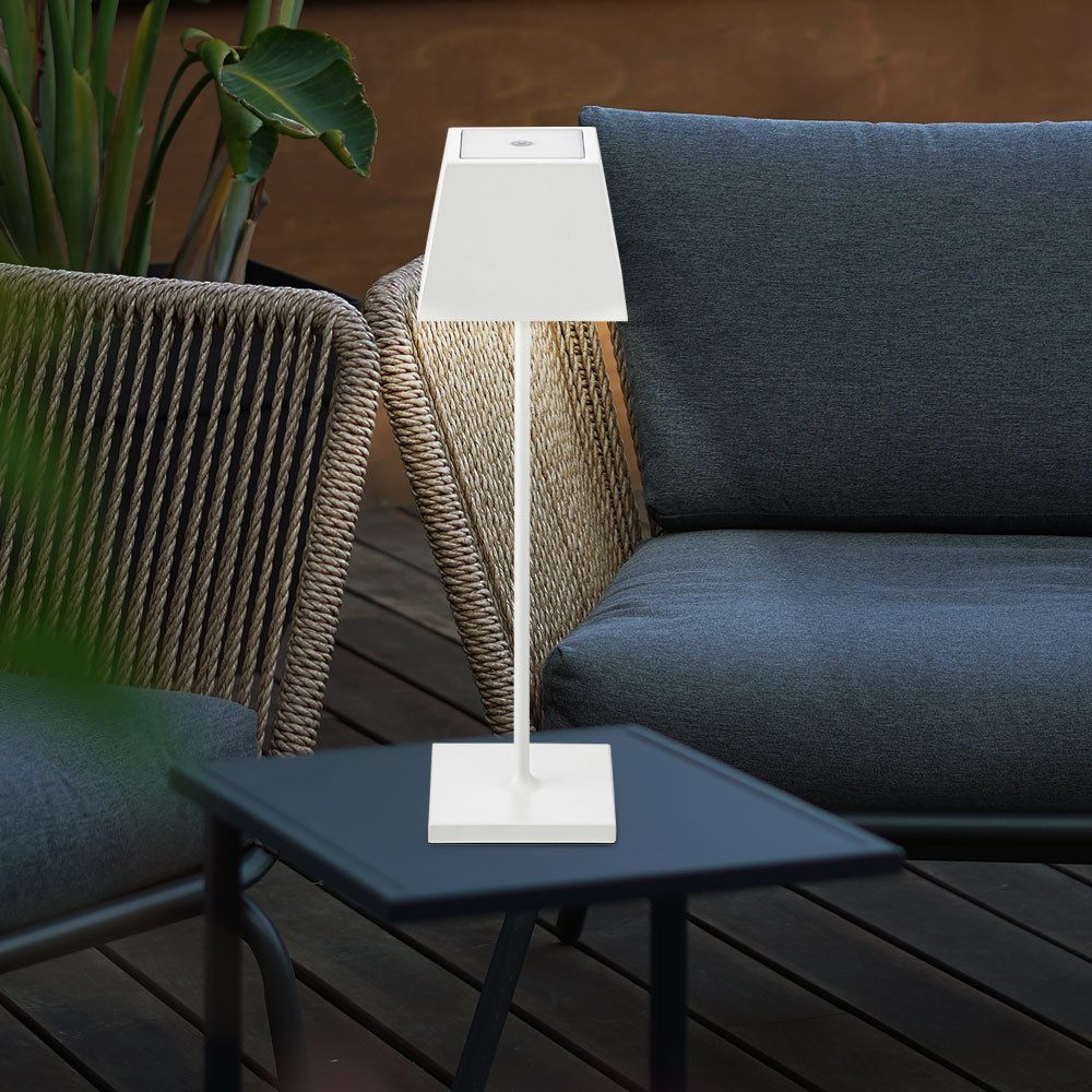 SIGOR Außen-Tischleuchte, LED-Leuchtmittel fest verbaut, Warmweiß, Außenleuchte LED Tischleuchte weiß Touchdimmer Akku Tischlampe