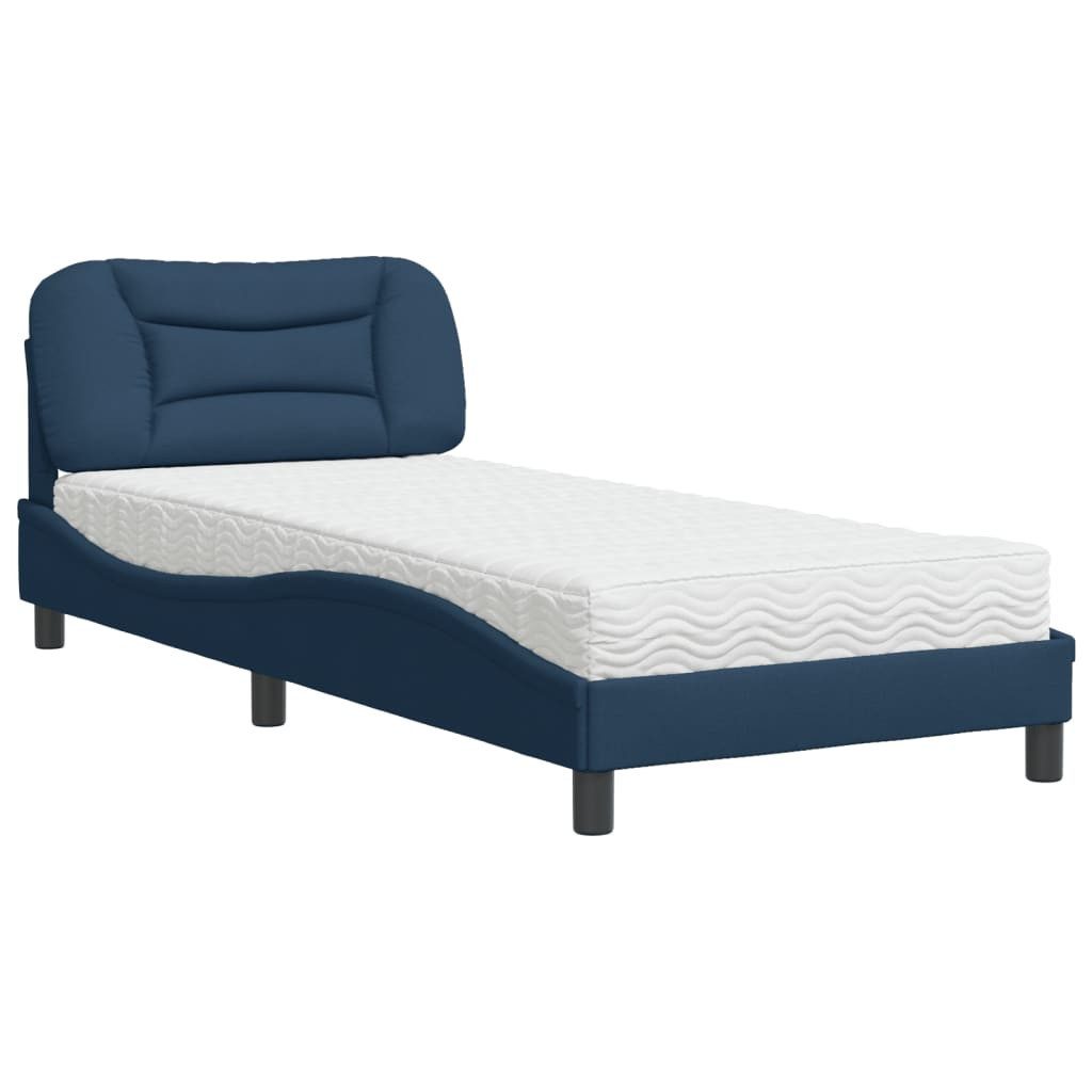 vidaXL Bettgestell, Bett mit Matratze Blau 90x200 cm Stoff
