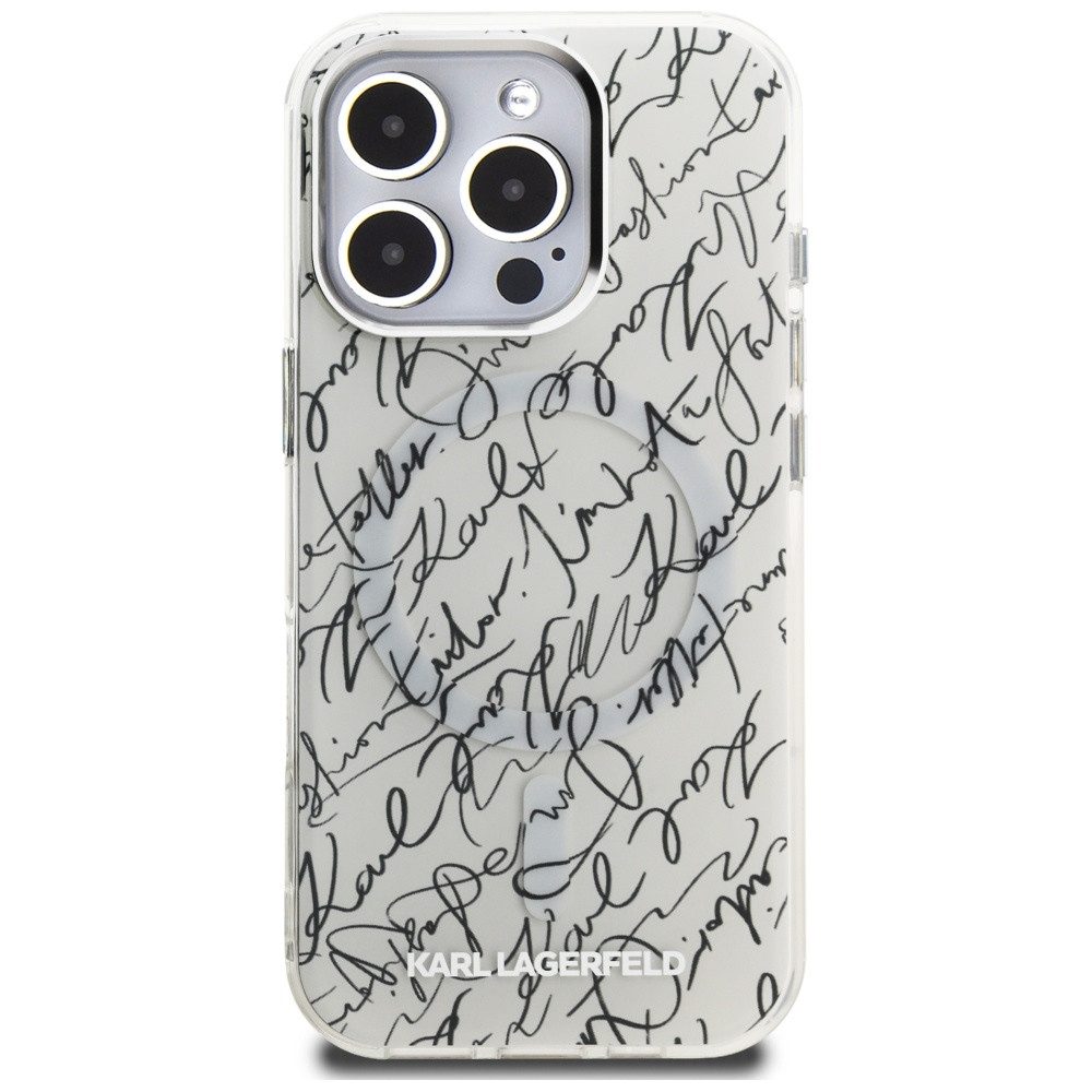 KARL LAGERFELD Handyhülle Schutzhülle Magnethülle Designerhülle 6,3 Zoll, MagSafe, stoßfest, erhöhte Kanten, Signatur-Print
