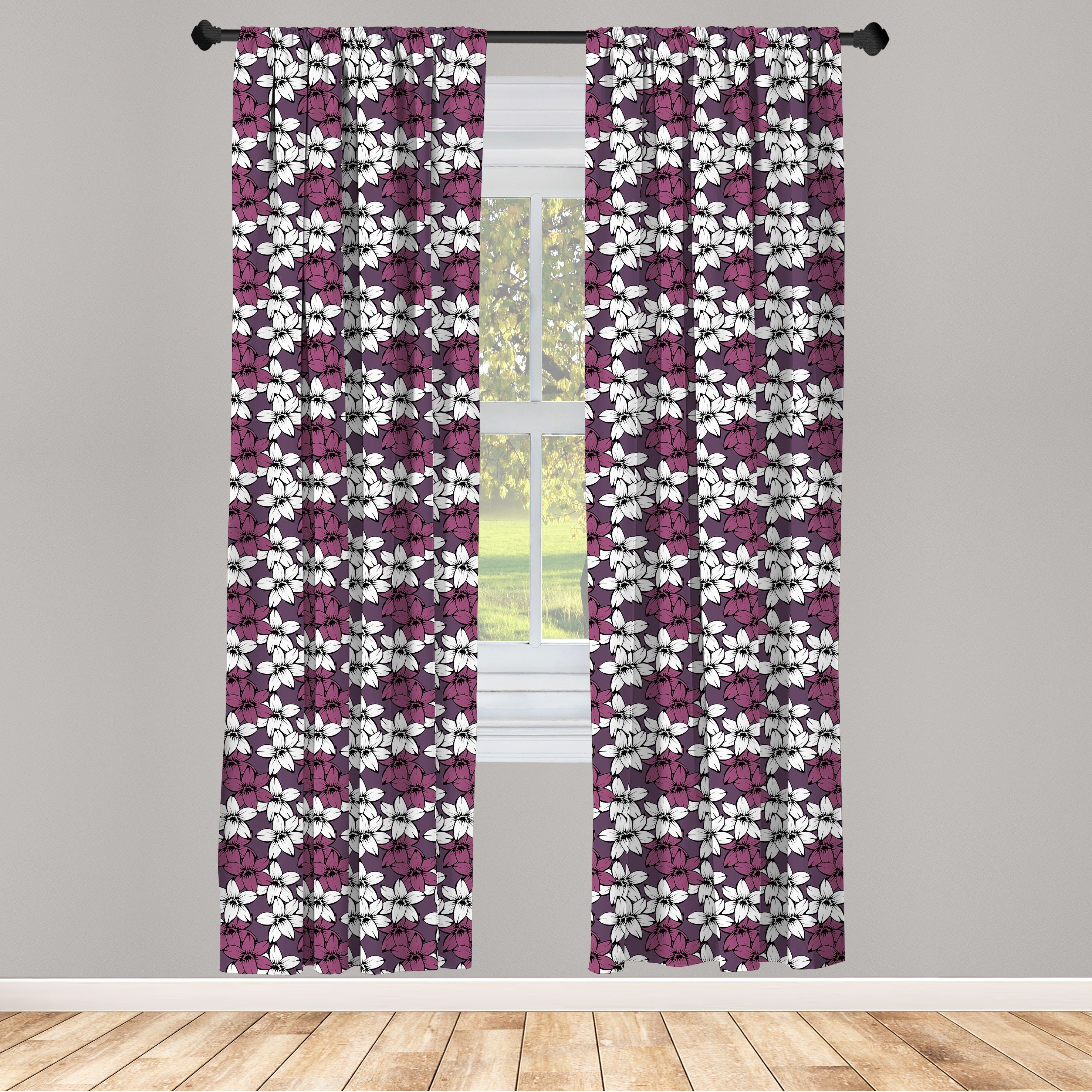 Gardine Vorhang für Wohnzimmer Schlafzimmer Flora Botanischer Blumen Microfaser, Garten Szene Dekor, Abakuhaus