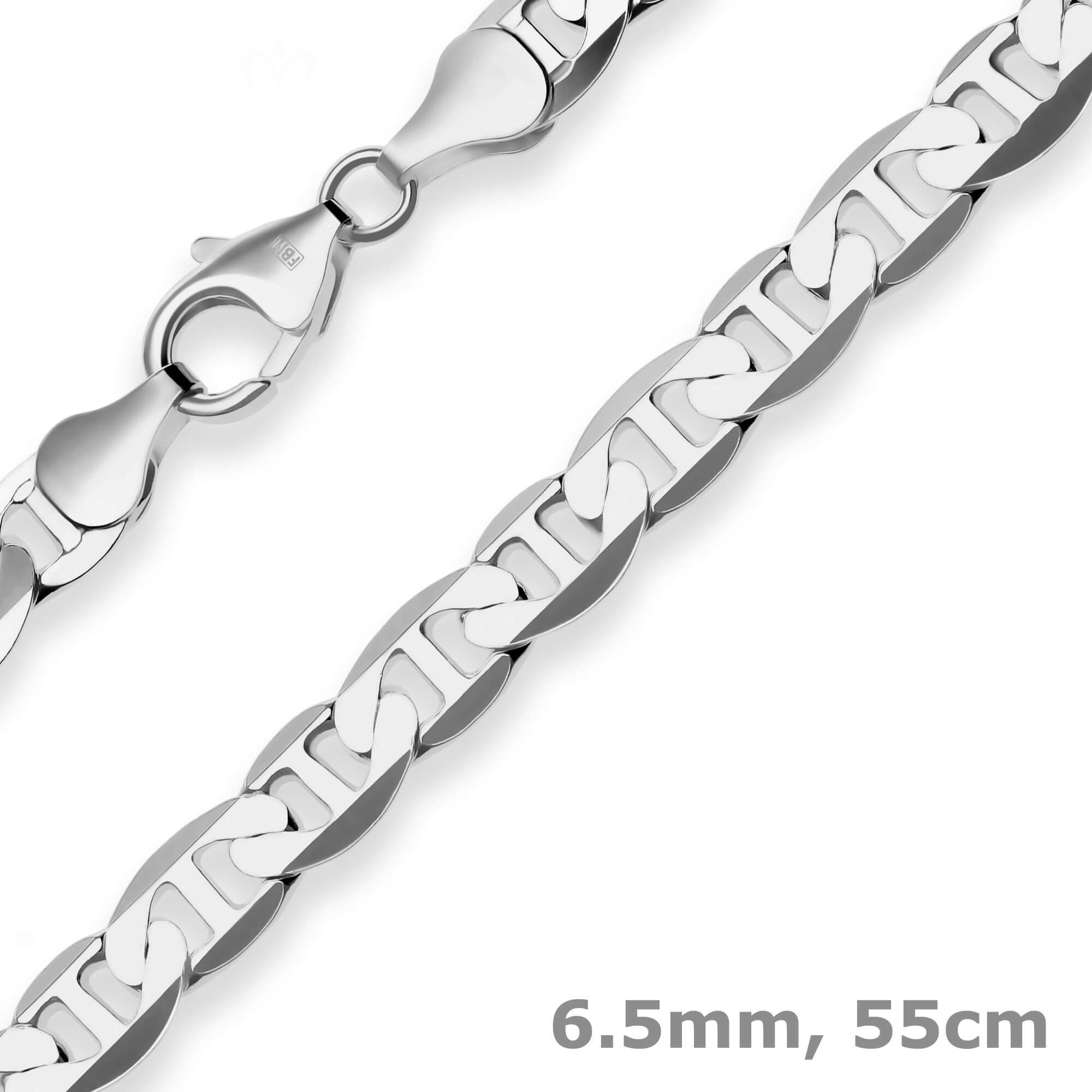 Silberkette 6,5mm Panzerstegkette aus 925 Silber rhodiniert 55cm