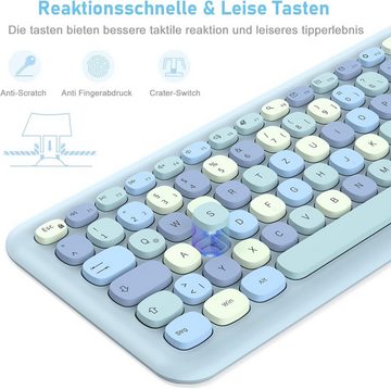 PINKCAT Energiesparendes Design Tastatur- und Maus-Set, Kabellose Farbenfrohe Eleganz, Wasserabweisend und Leise