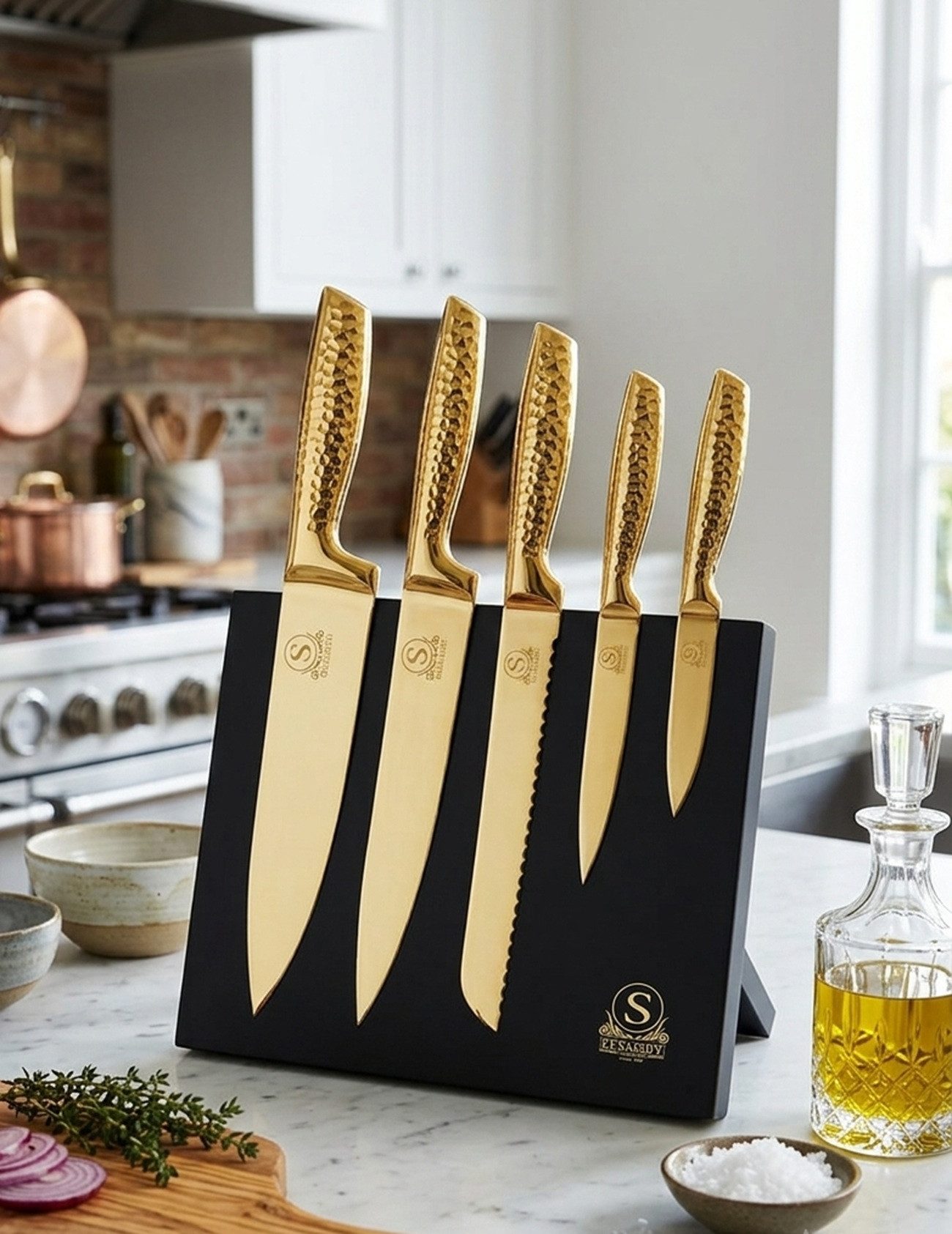 Cheffinger Messer-Set (6-tlg), mit ergonomischem Griff, 6-teilig mit magnetischem Messerblock