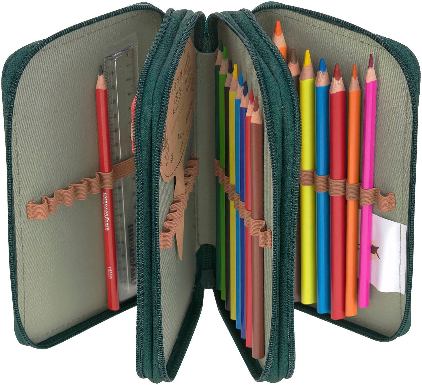 LÄSSIG Federmäppchen Unique Triple, Ocean Edition, dark green, Dreifach Mäppchen, aus recycelten PET-Flaschen