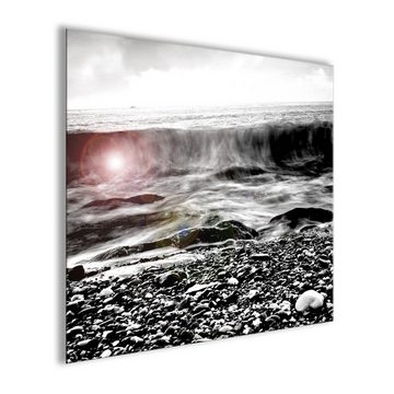 artissimo Glasbild Glasbild 30x30cm Meer Strand schwarz-weiß Fotografie, schwarz-weiß Foto: Strand